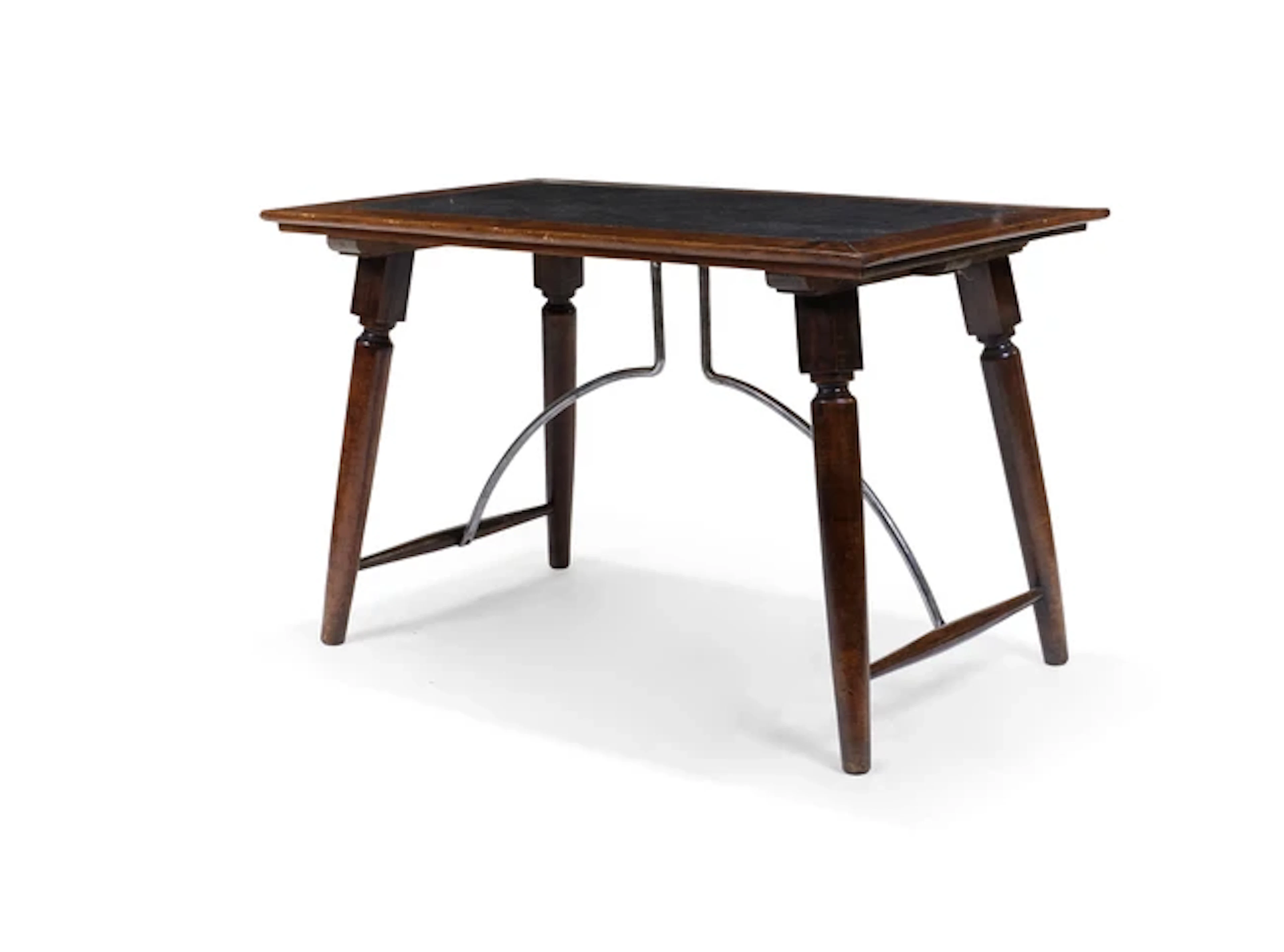 A pair of elm and stained beech tables