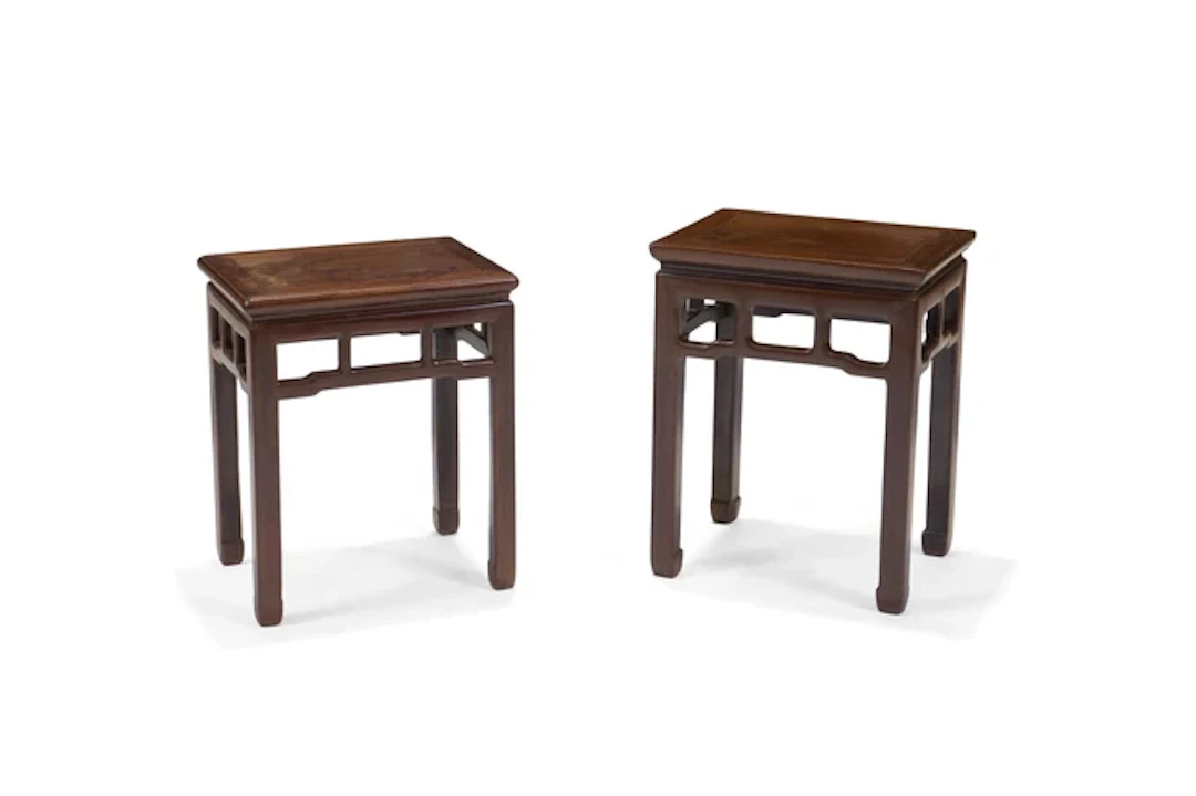 Two Chinese hardwood stools 20th century Each of plain form