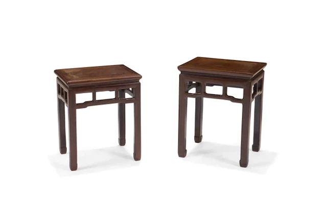 Two Chinese hardwood stools 20th century Each of plain form
