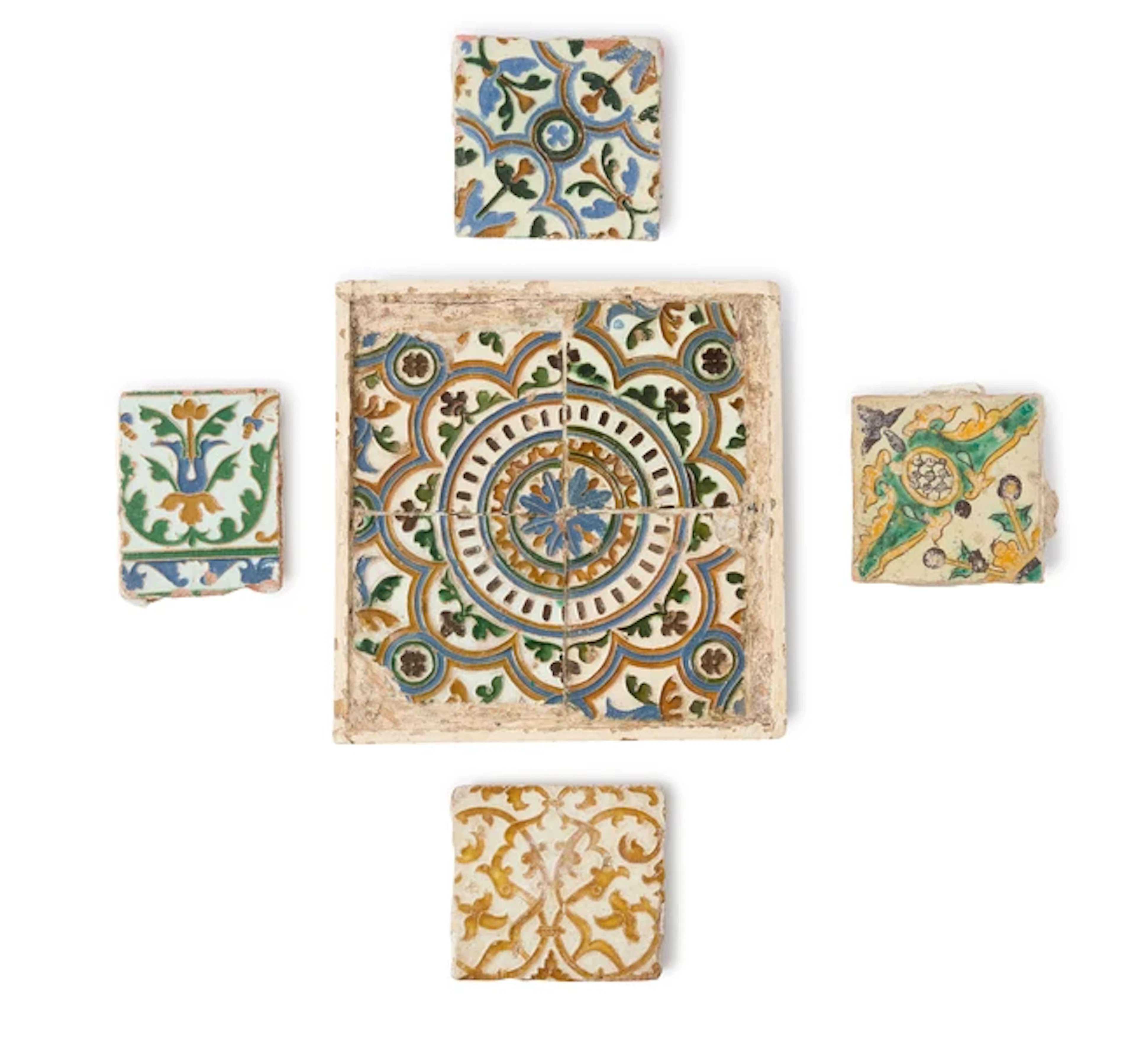A group of Spanish polychrome tiles