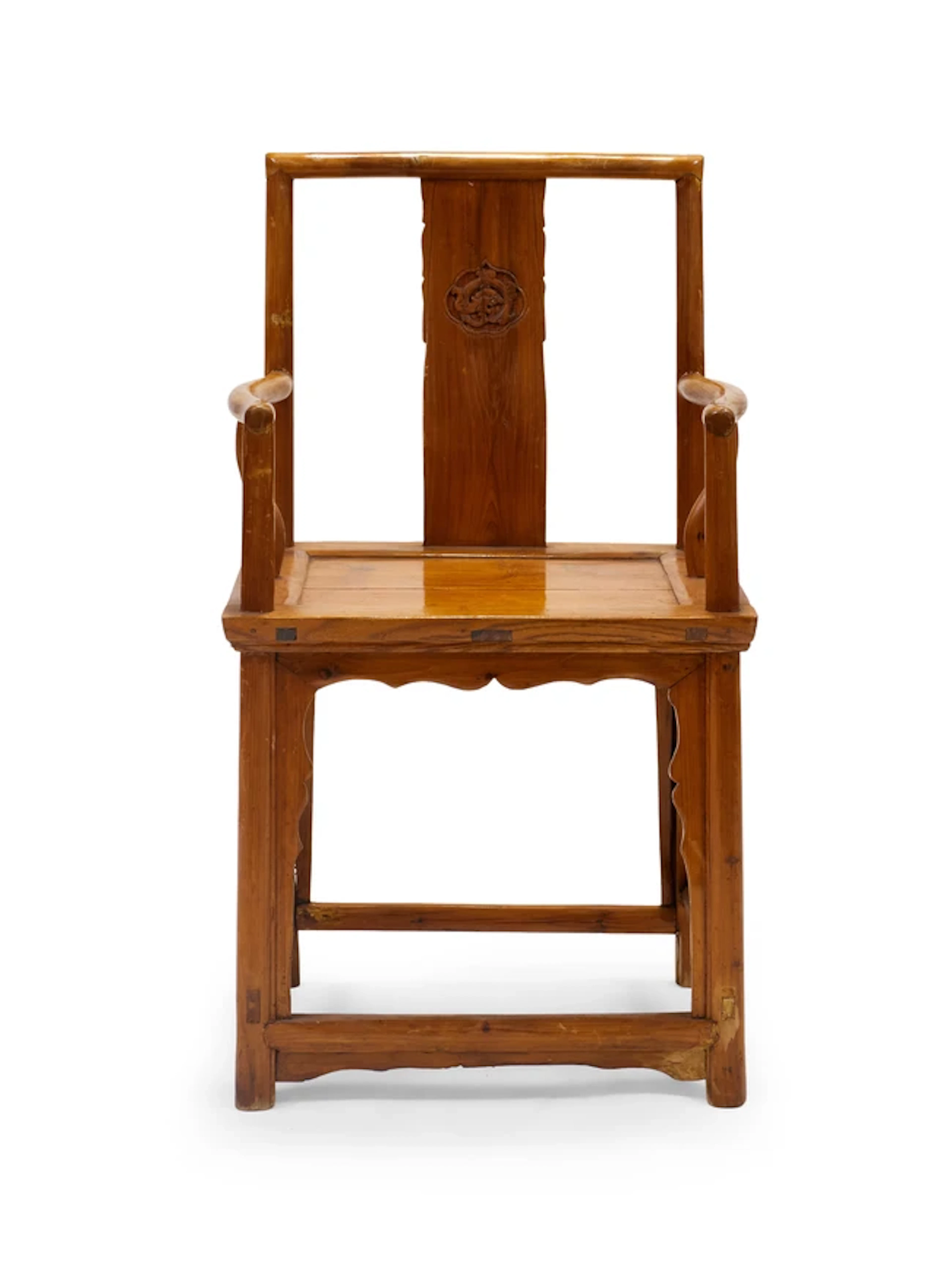 A Chinese softwood chair Late Qing dynasty Carved to the...