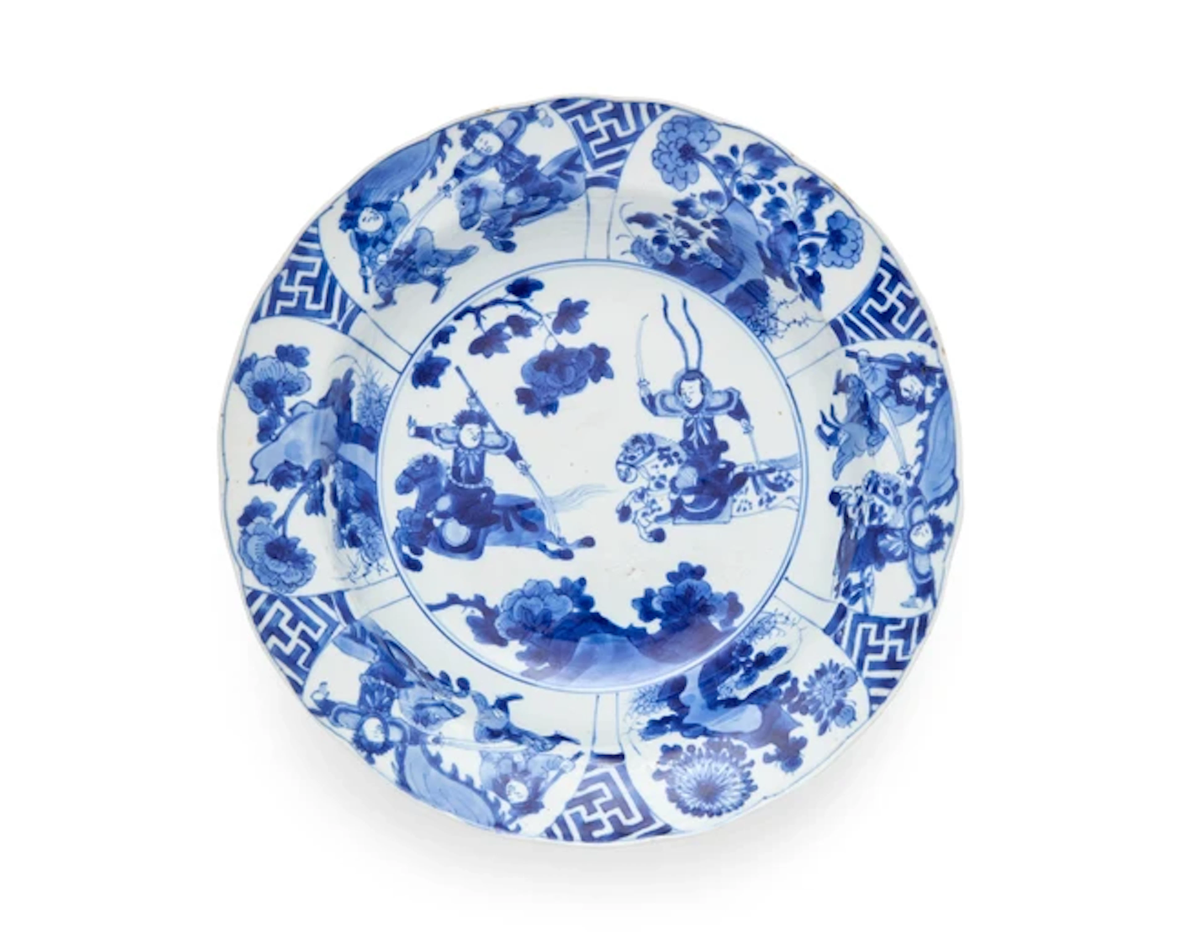 A Chinese blue and white 'warriors' dish Qing dynasty