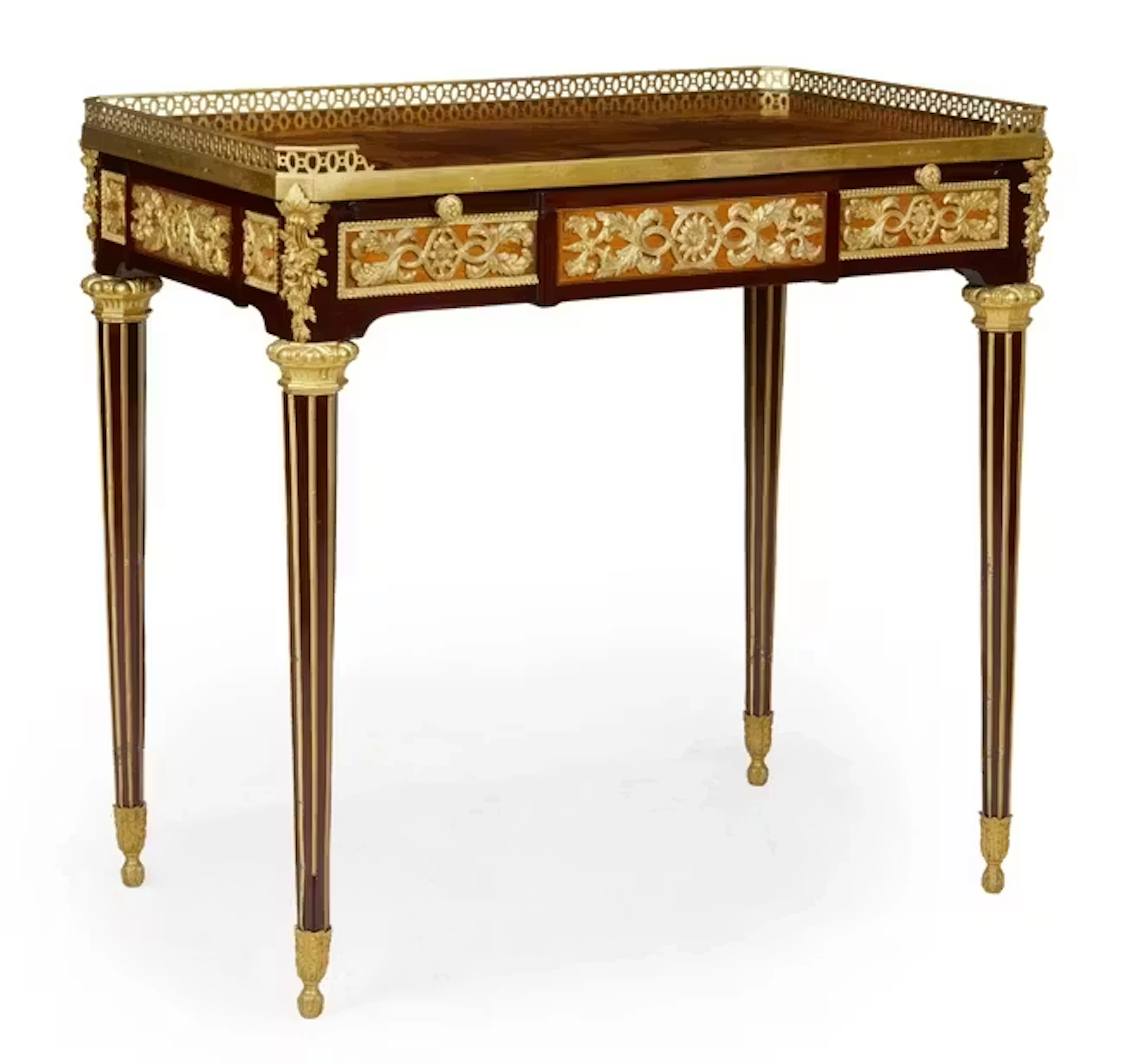 A French gilt-bronze mounted marquetry and mahogany writing table