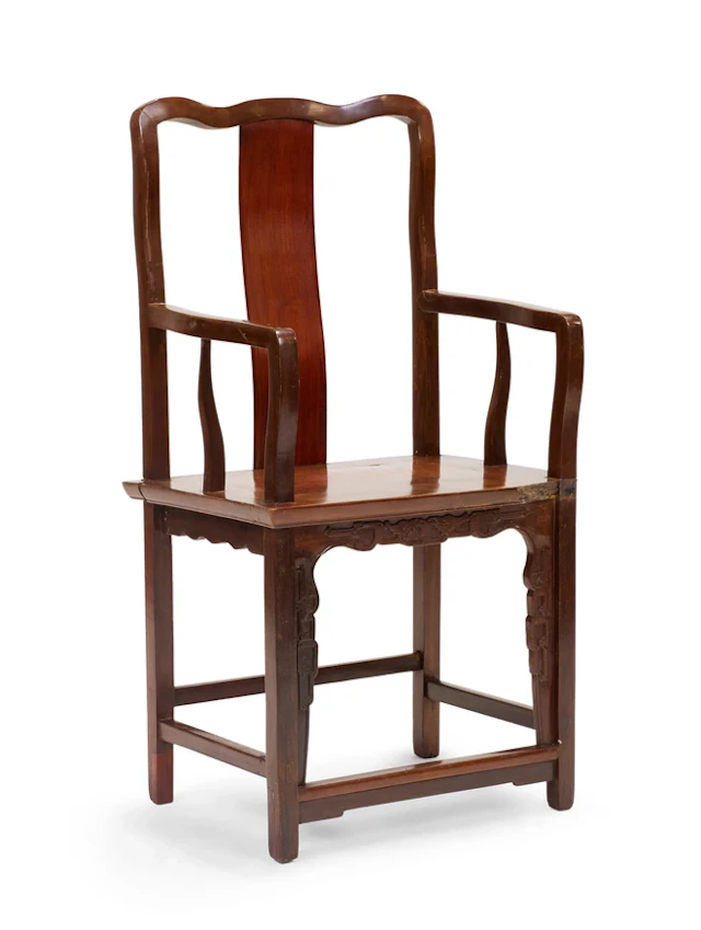 A Chinese hardwood armchair Late Qing dynasty With plain back splat and top rail