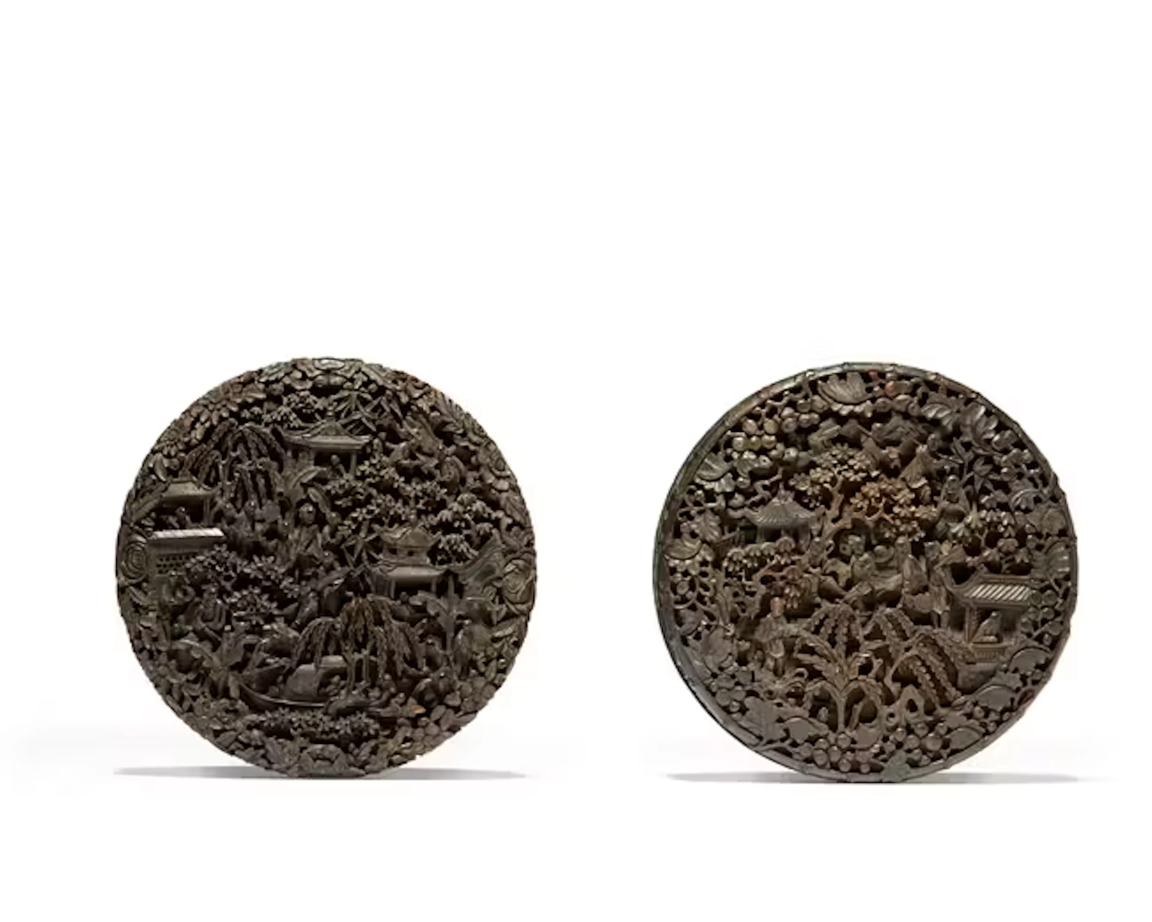 Two large Chinese export tortoiseshell circular snuff...