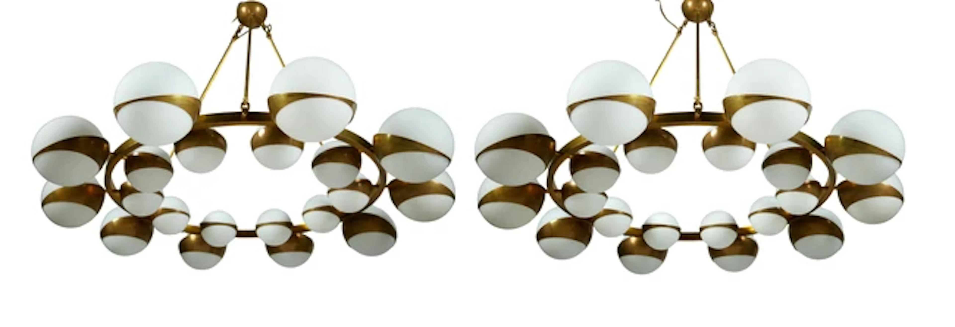 Manner of Stilnovo Pair of twenty light ceiling lights circa 2010 Brass