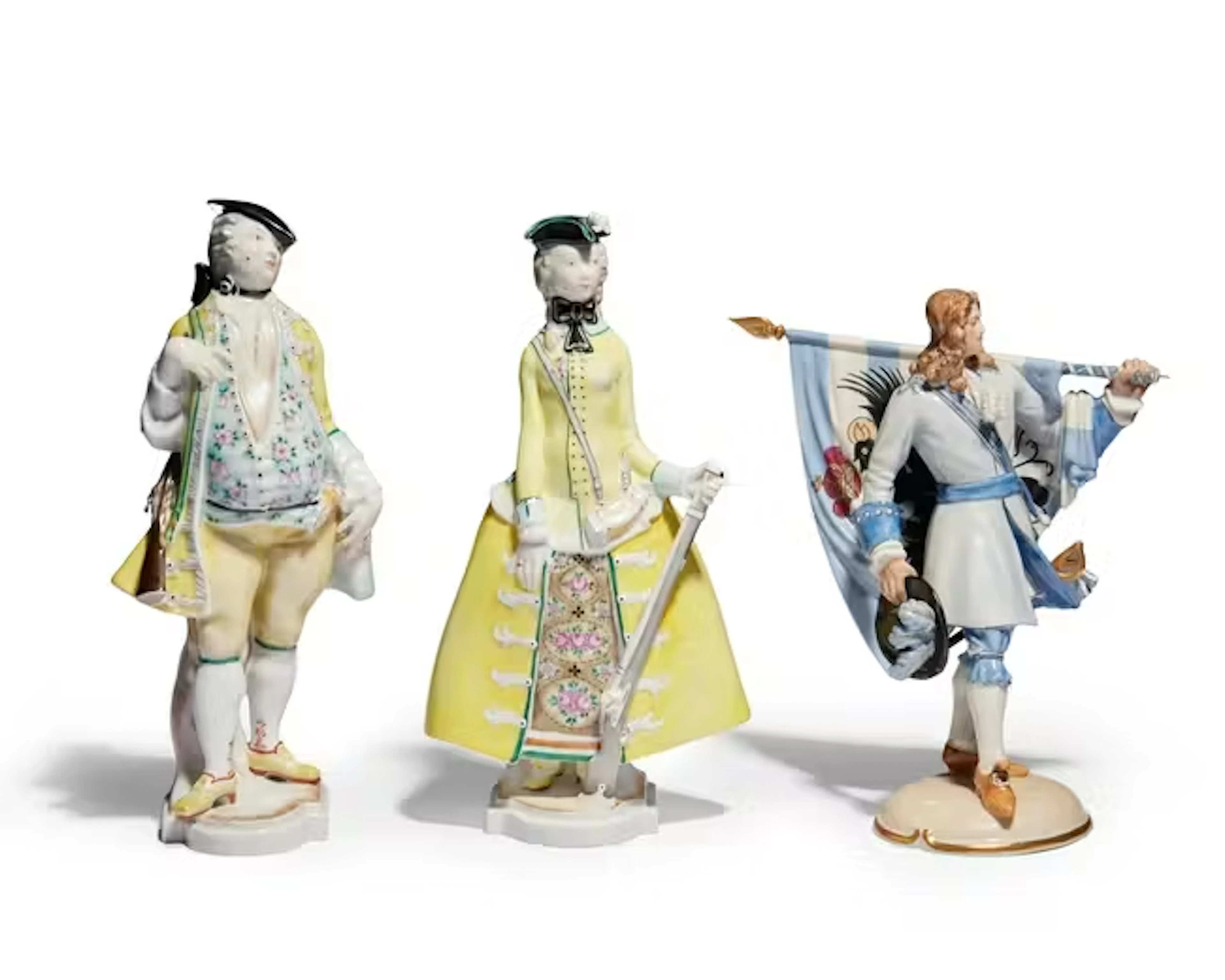A Nymphenburg porcelain figure of a Bavarian flag-bearer...