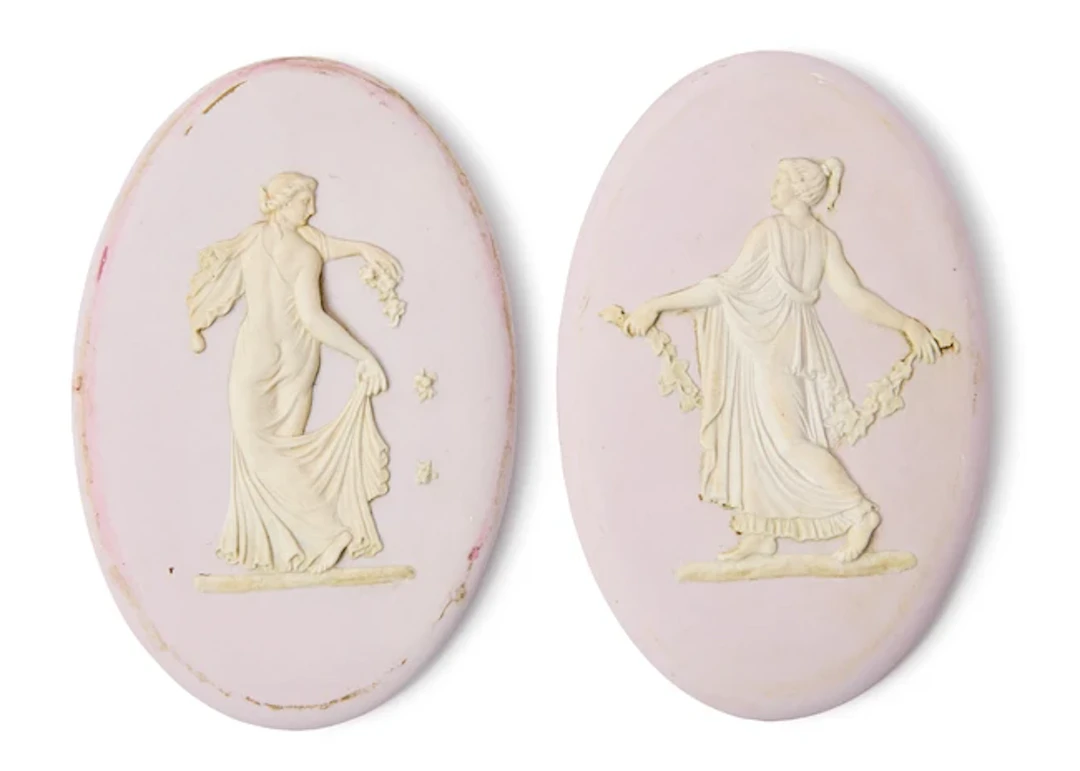 Two Wedgwood (Etruria) lilac Jasperware oval plaques