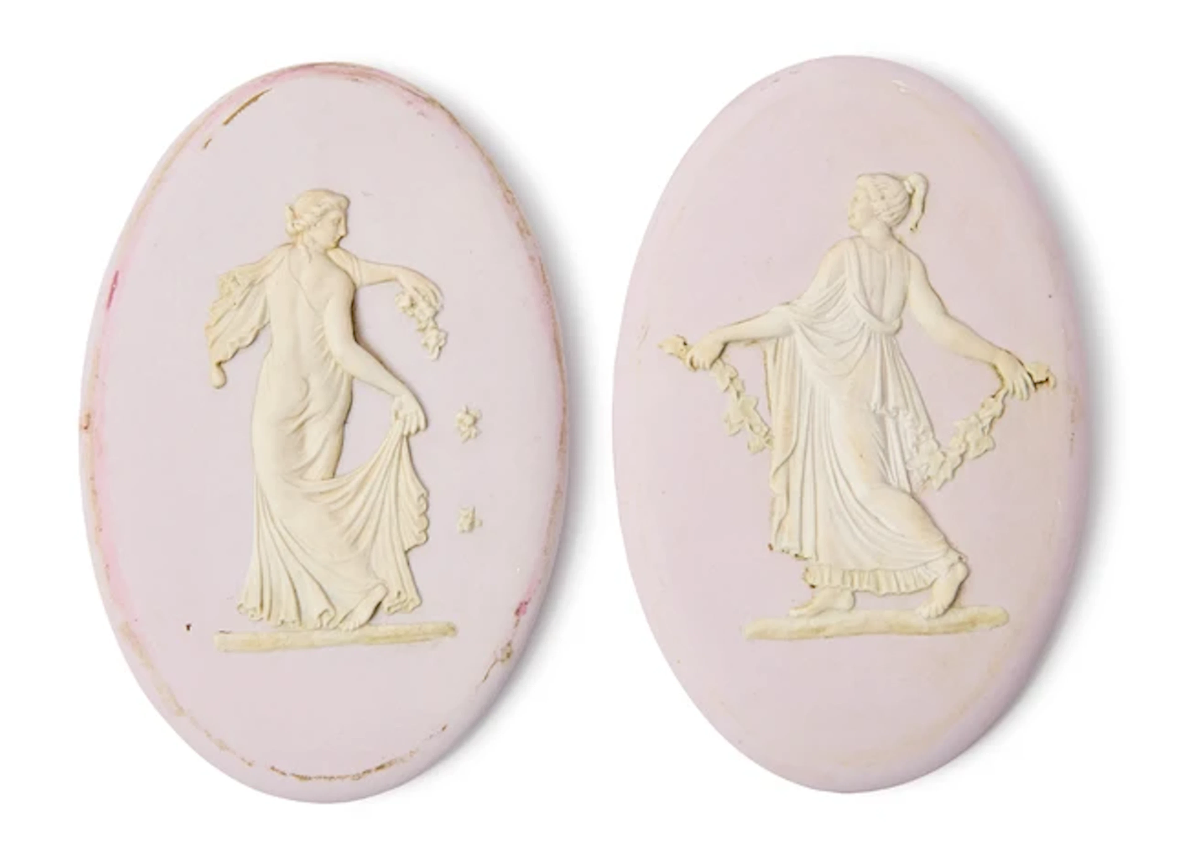 Two Wedgwood (Etruria) lilac Jasperware oval plaques