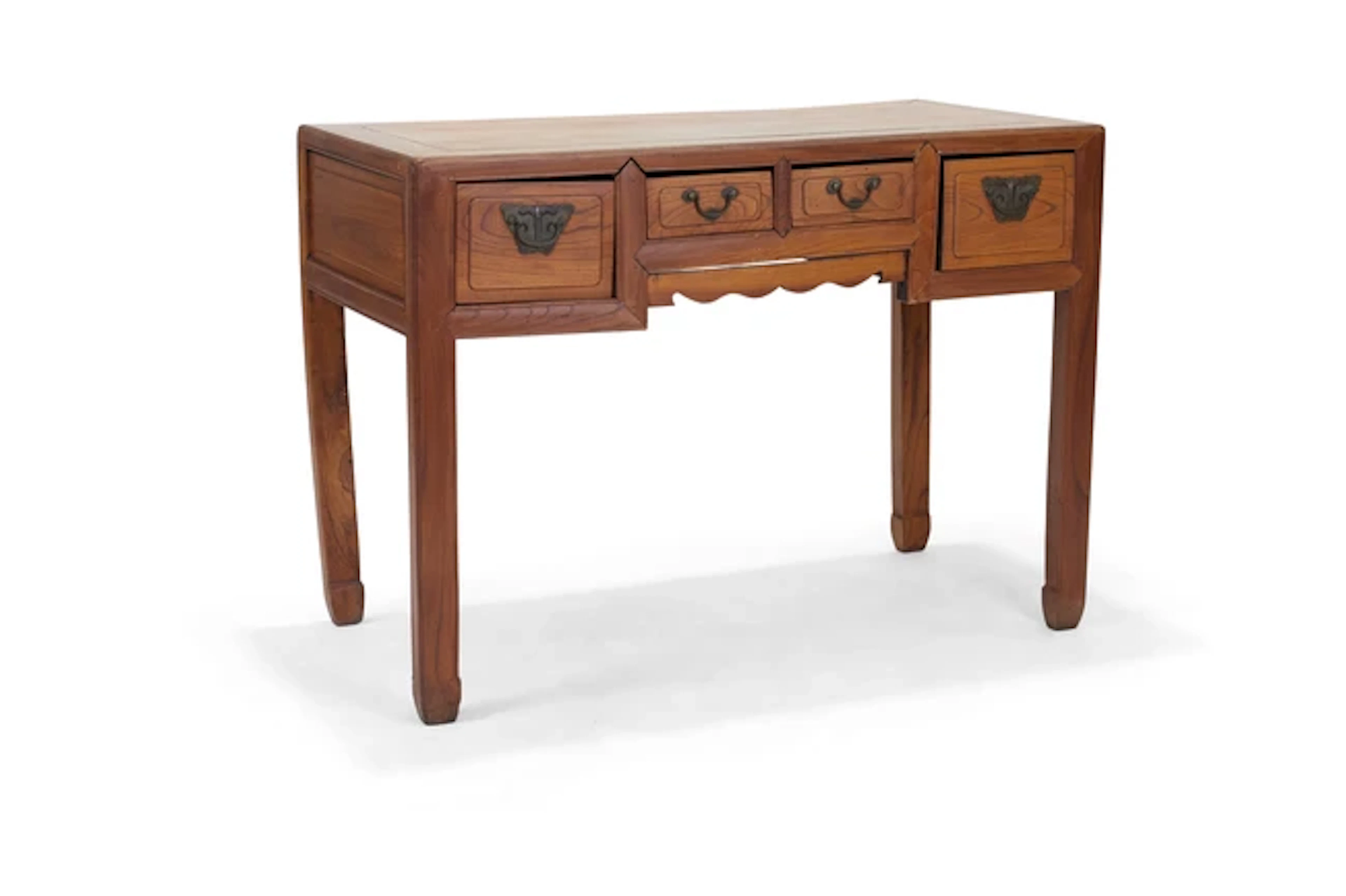 A Chinese softwood desk 20th century The table mounted...
