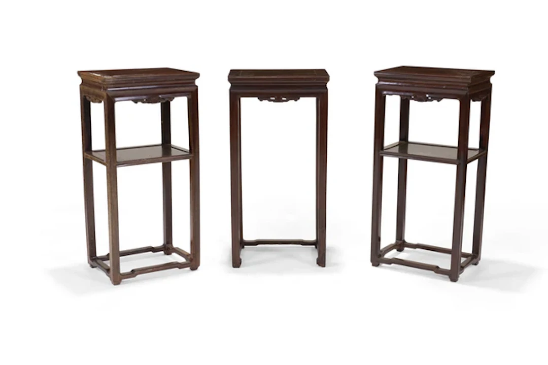 Three similar Chinese hongmu incense stands Late Qing...