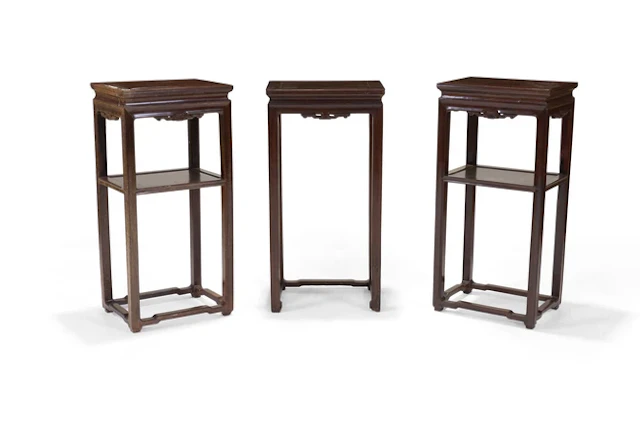 Three similar Chinese hongmu incense stands Late Qing...
