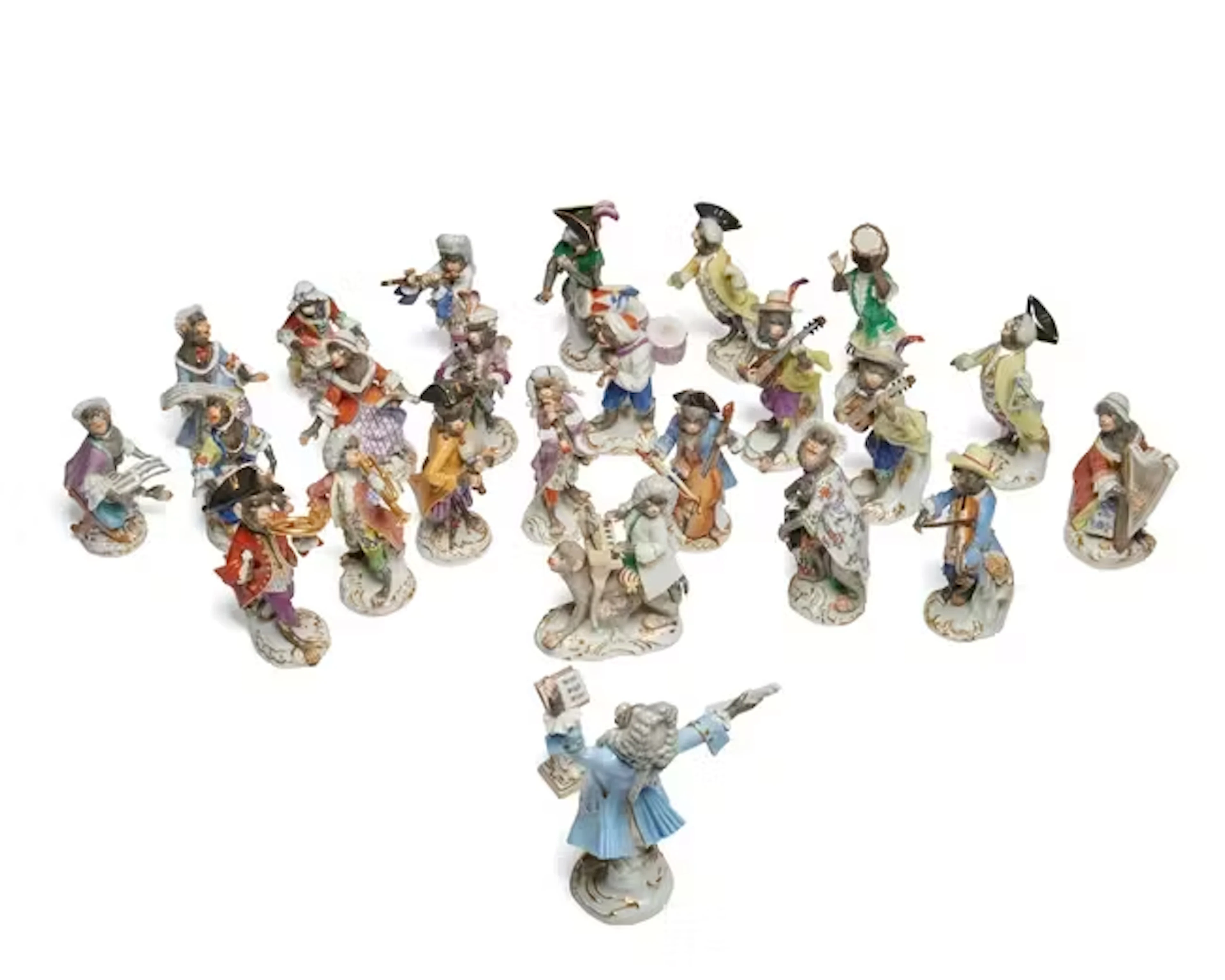 A Meissen porcelain twenty-five piece monkey band (Affenkapelle)