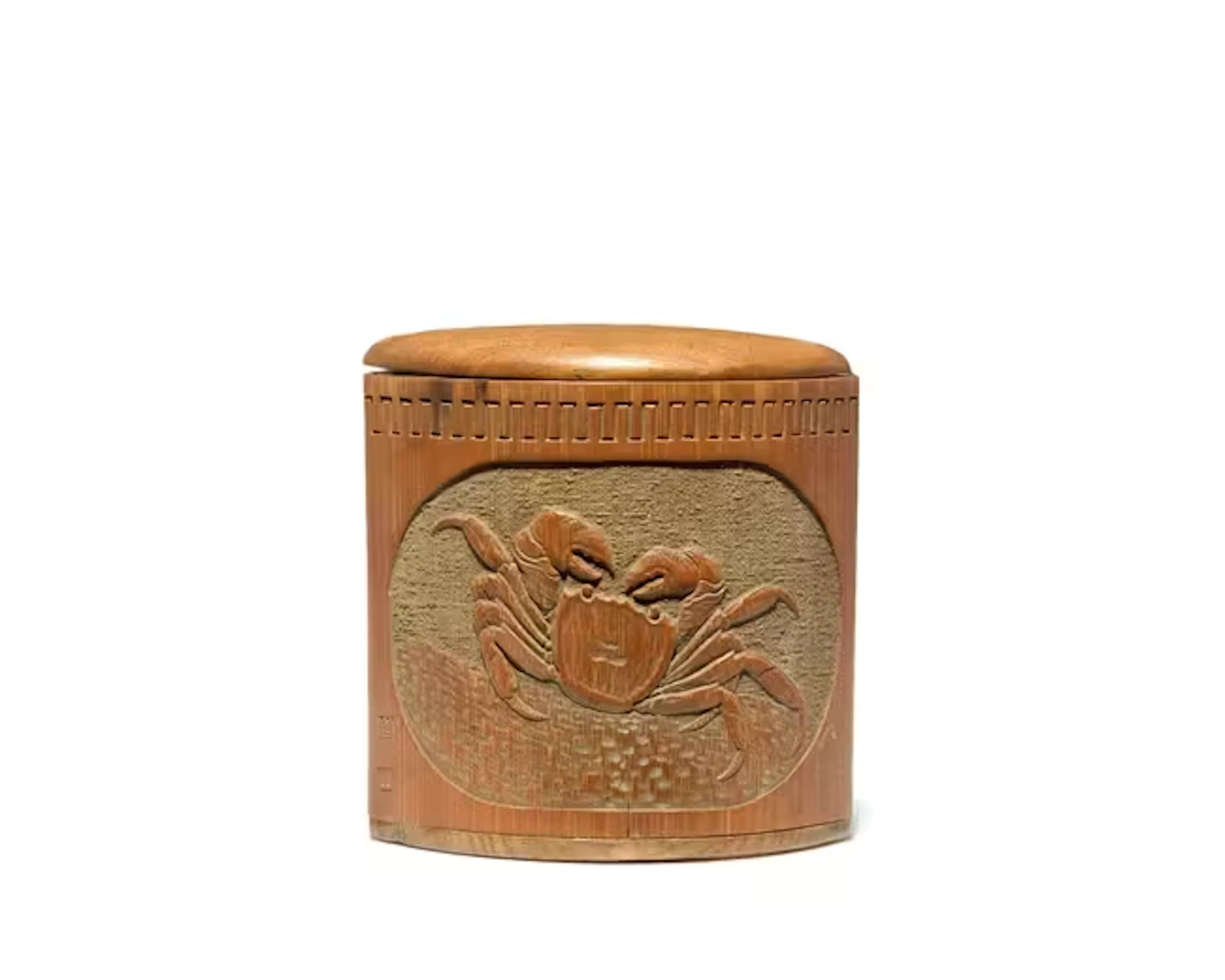 A Japanese carved bamboo inro Meiji period Composed of two panels