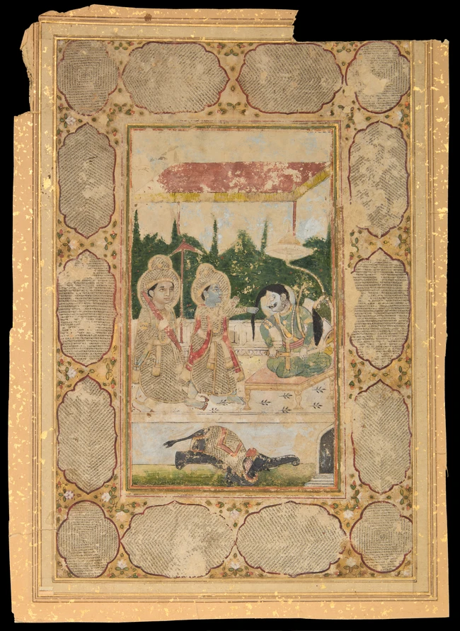 A detached album folio : Krishna kills the demon Kansa with an elephant tusk