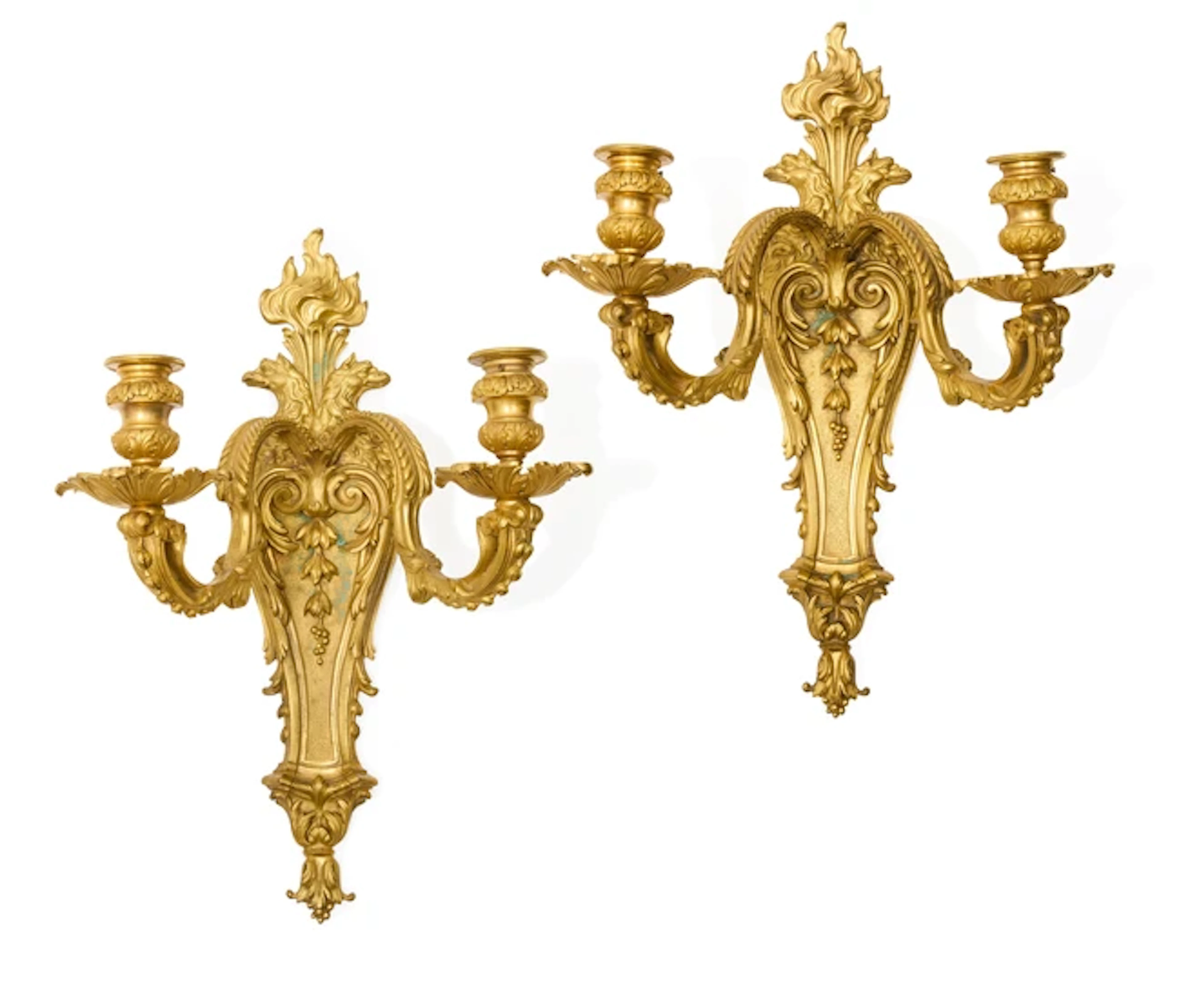 A pair of French ormolu twin-light wall appliques