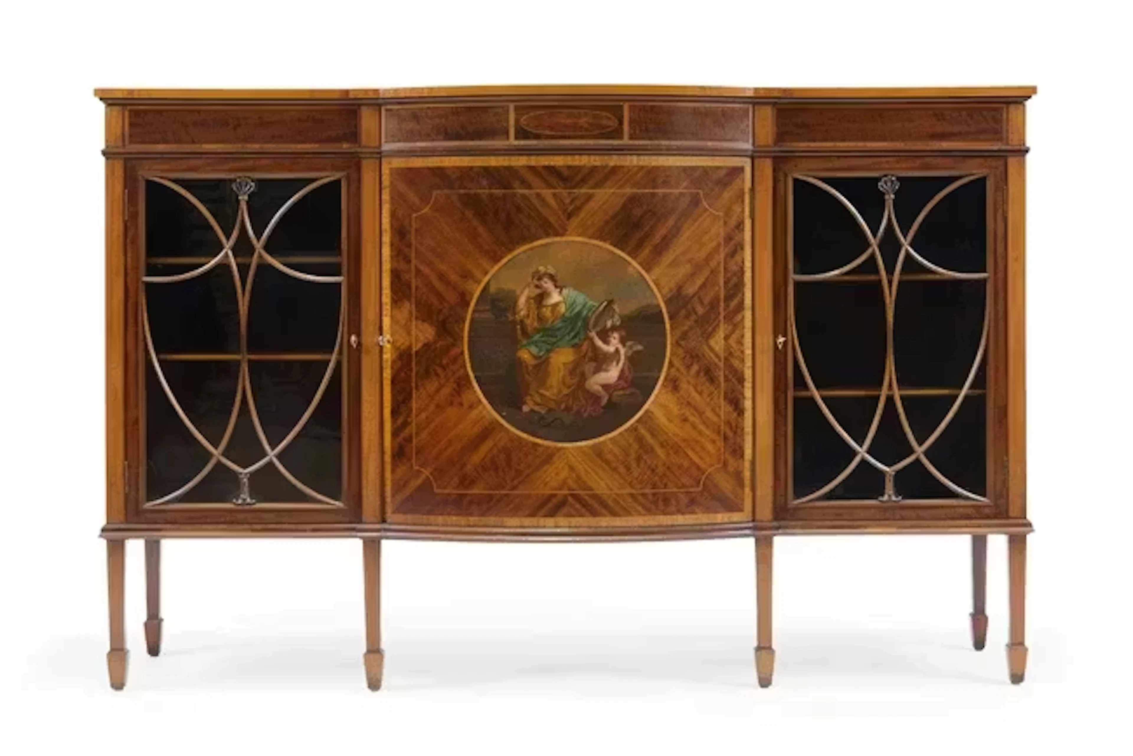 An Edwardian polychrome painted ebony and boxwood strung...