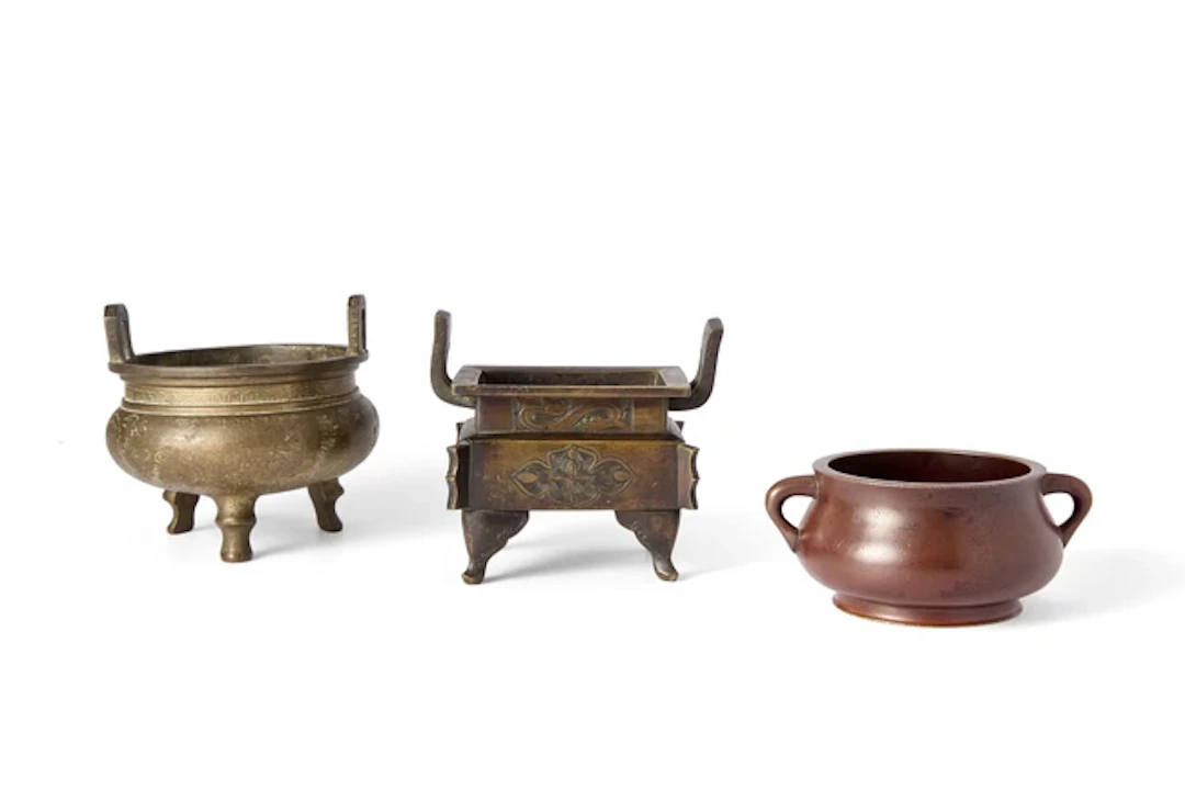 Three Chinese bronze incense burners Late Qing dynasty...