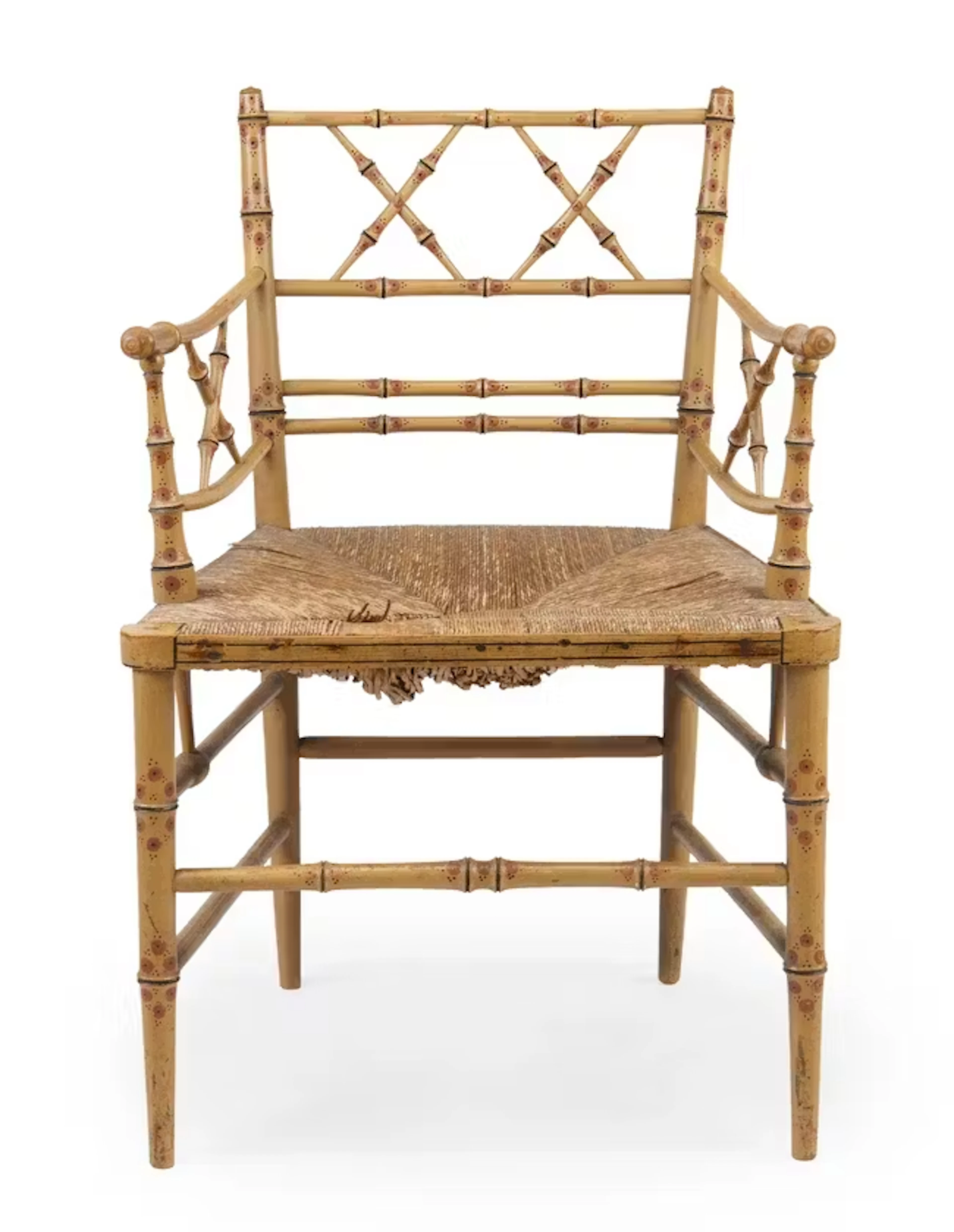 A Regency painted faux bamboo armchair