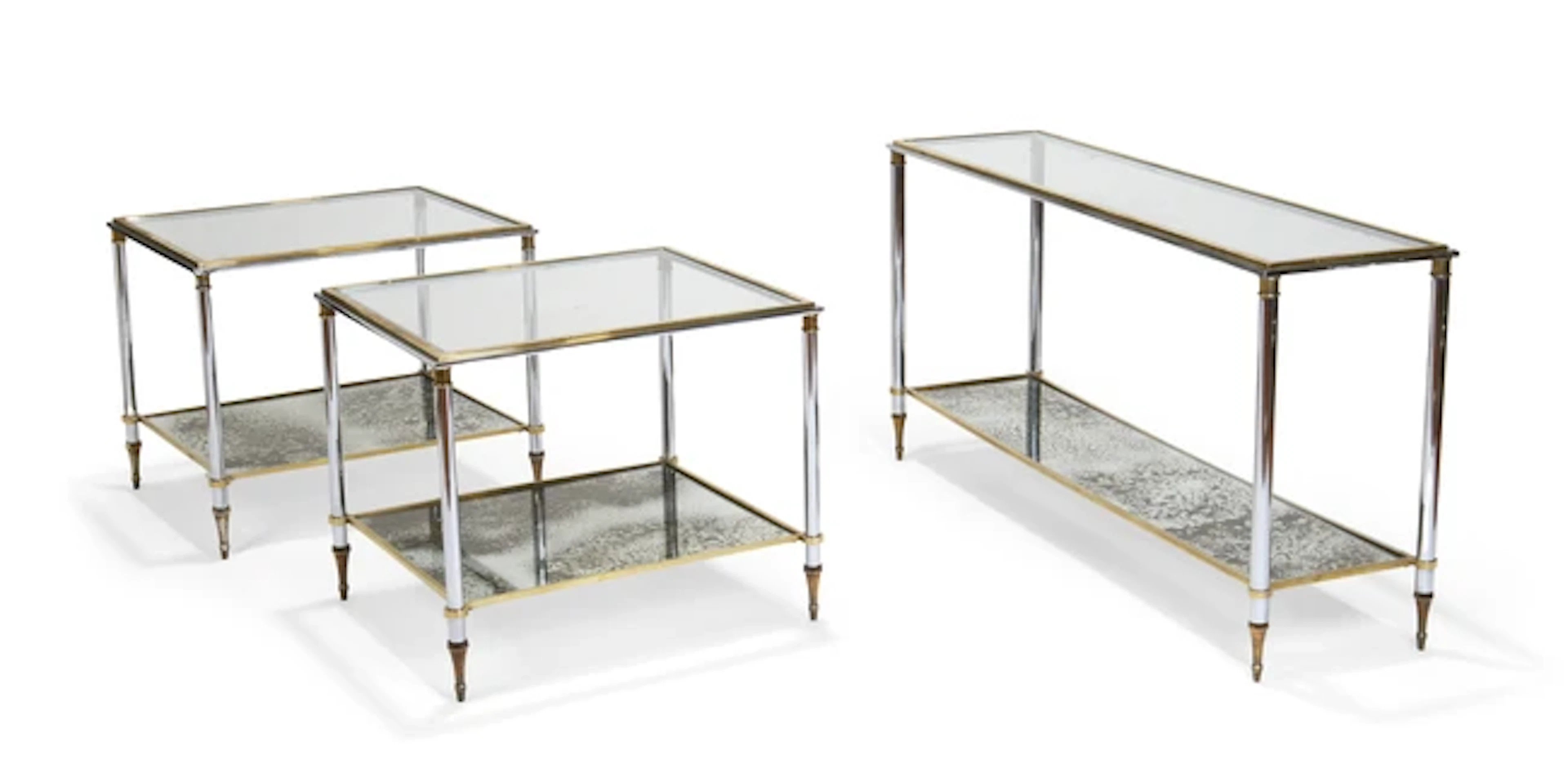 Manner of Maison Jansen Console table and pair of side tables