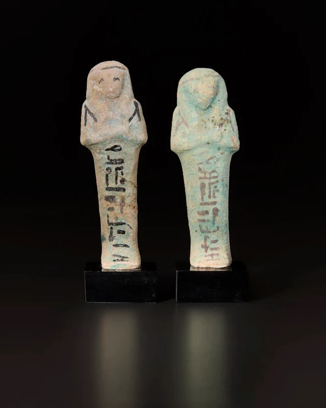 Two Egyptian glazed faience shabtisThird Intermediate Period
