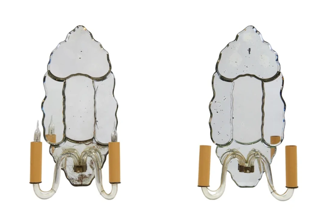Italian Pair of two-light mirror backed wall sconces