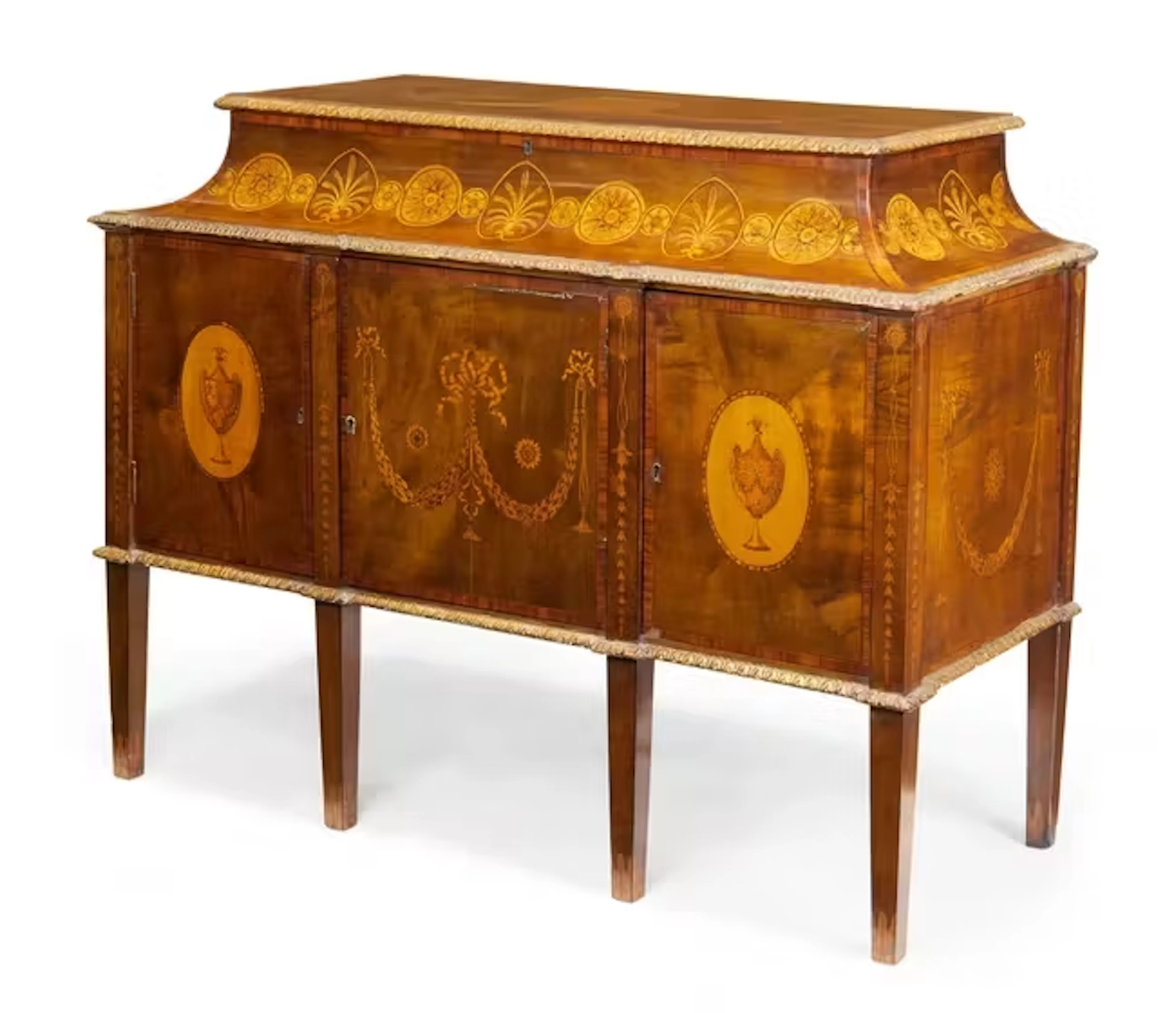 A George III kingwood crossbanded marquetry and harewood commode