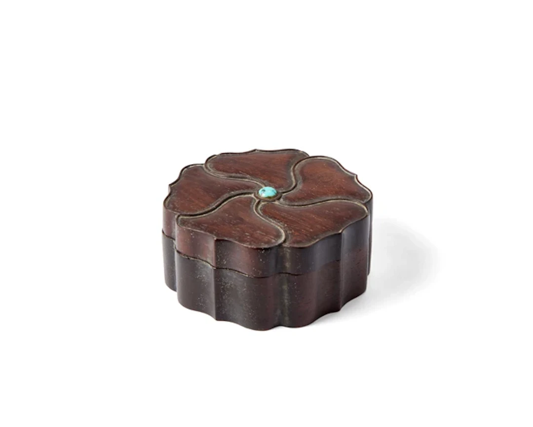 A Chinese zitan turquoise-inlaid 'floral' scholar's box and cover Qing dynasty