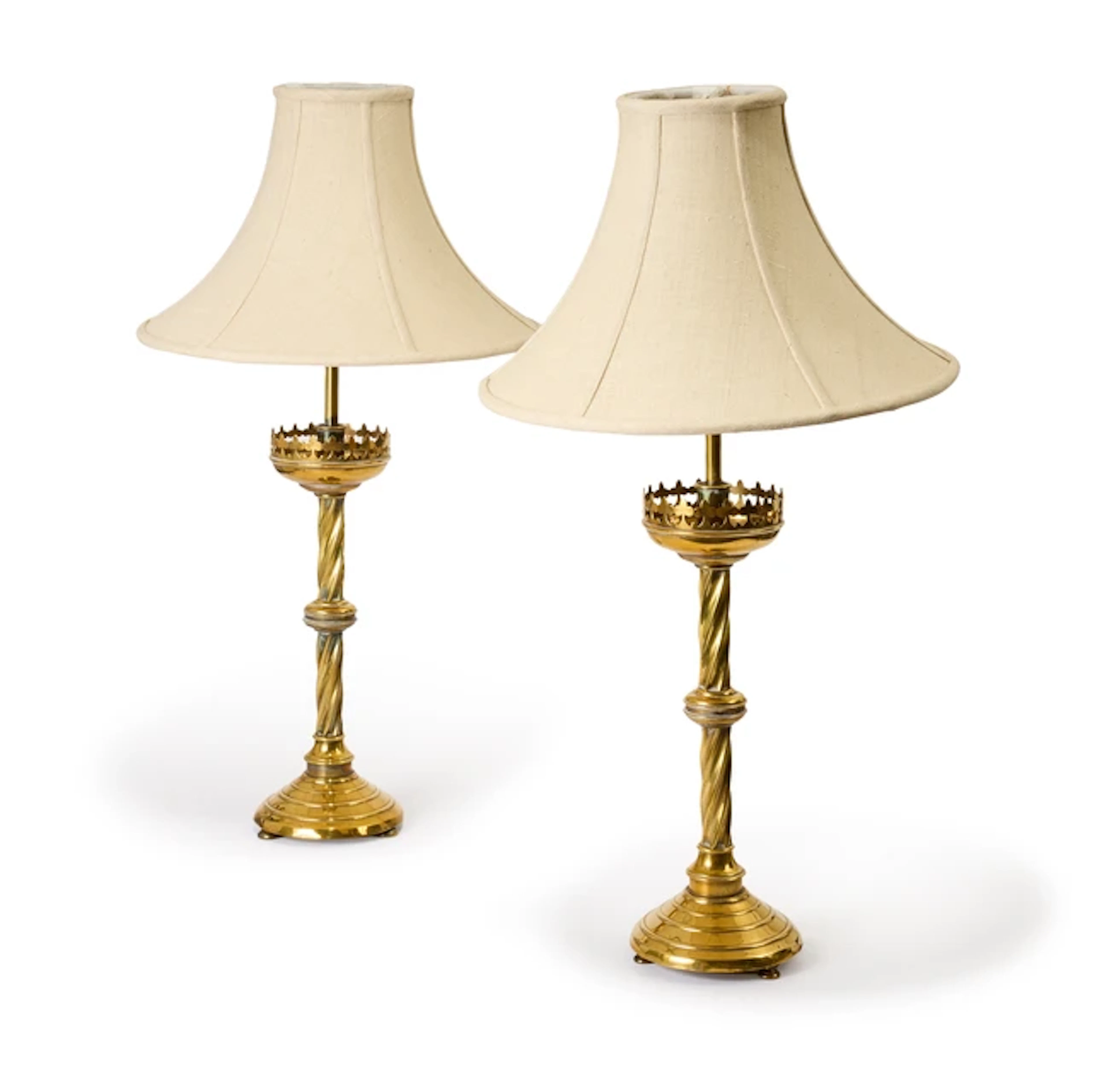 A pair of brass Gothic style table lamps