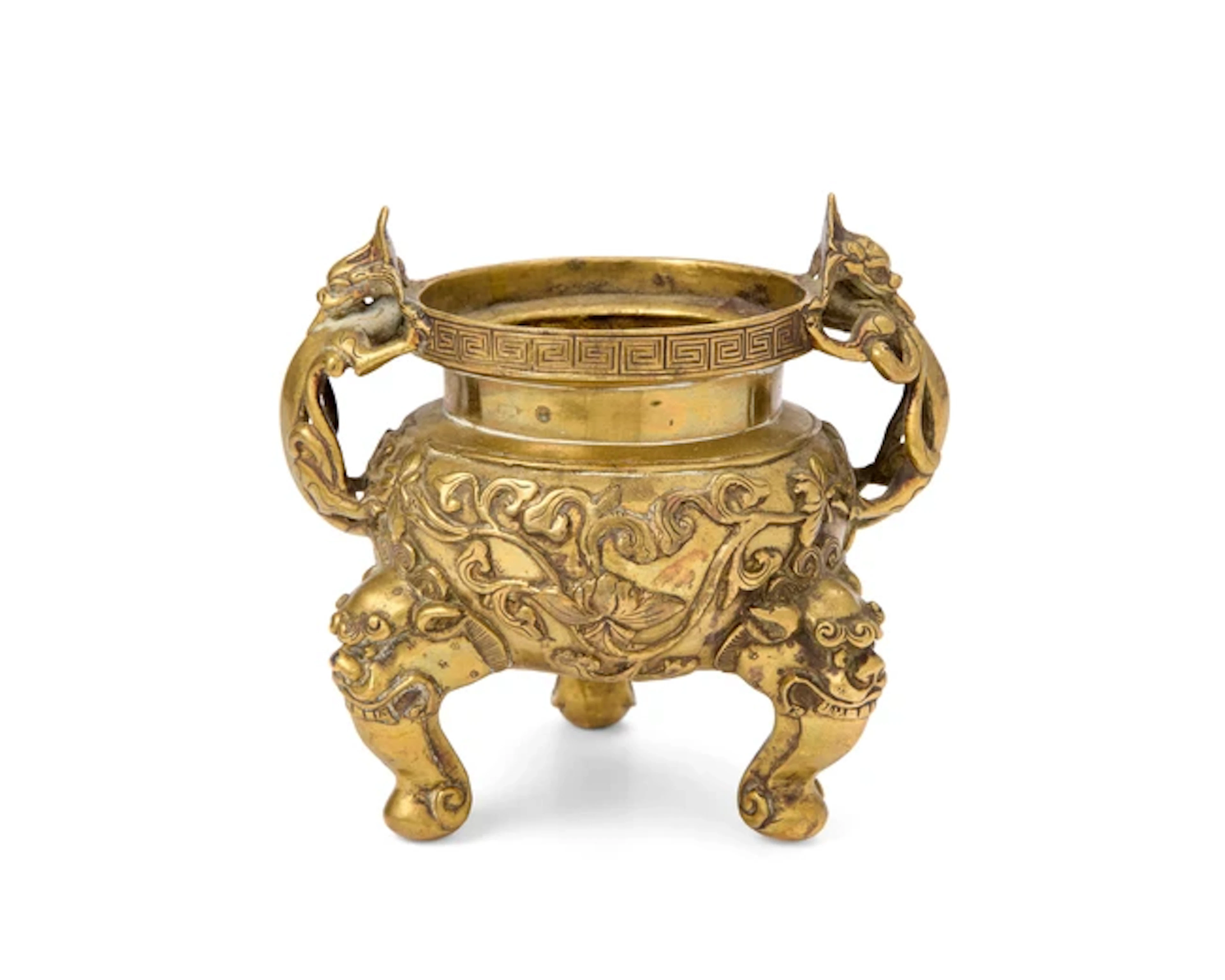 A Chinese copper-alloy 'lotus' tripod incense burner Qing dynasty