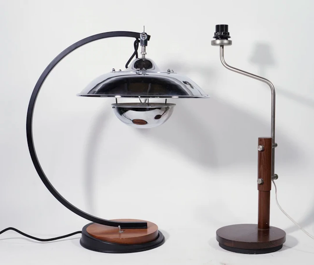 Manner of Mariano Fortuni Table lamp together with another adjustable table lamp