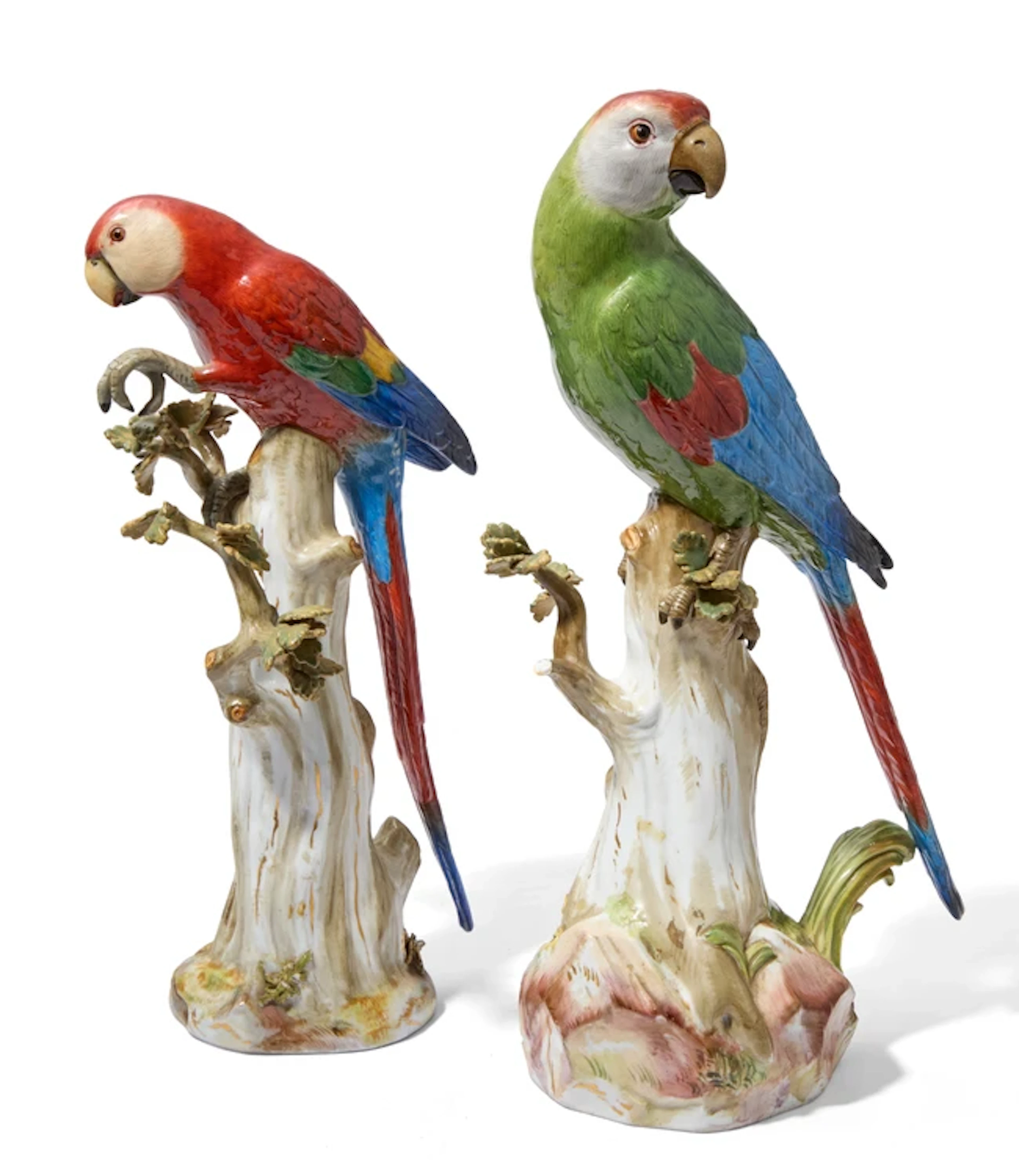 Two Meissen porcelain models of parrots