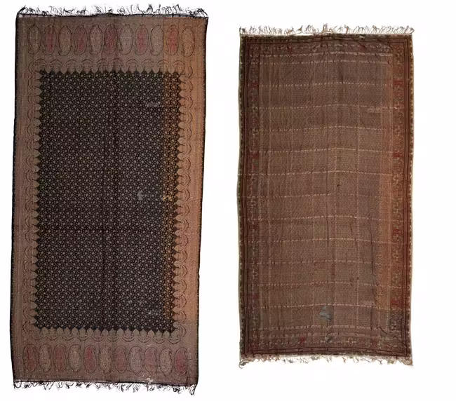 Two silk and wool Kashmir-style printed shawls