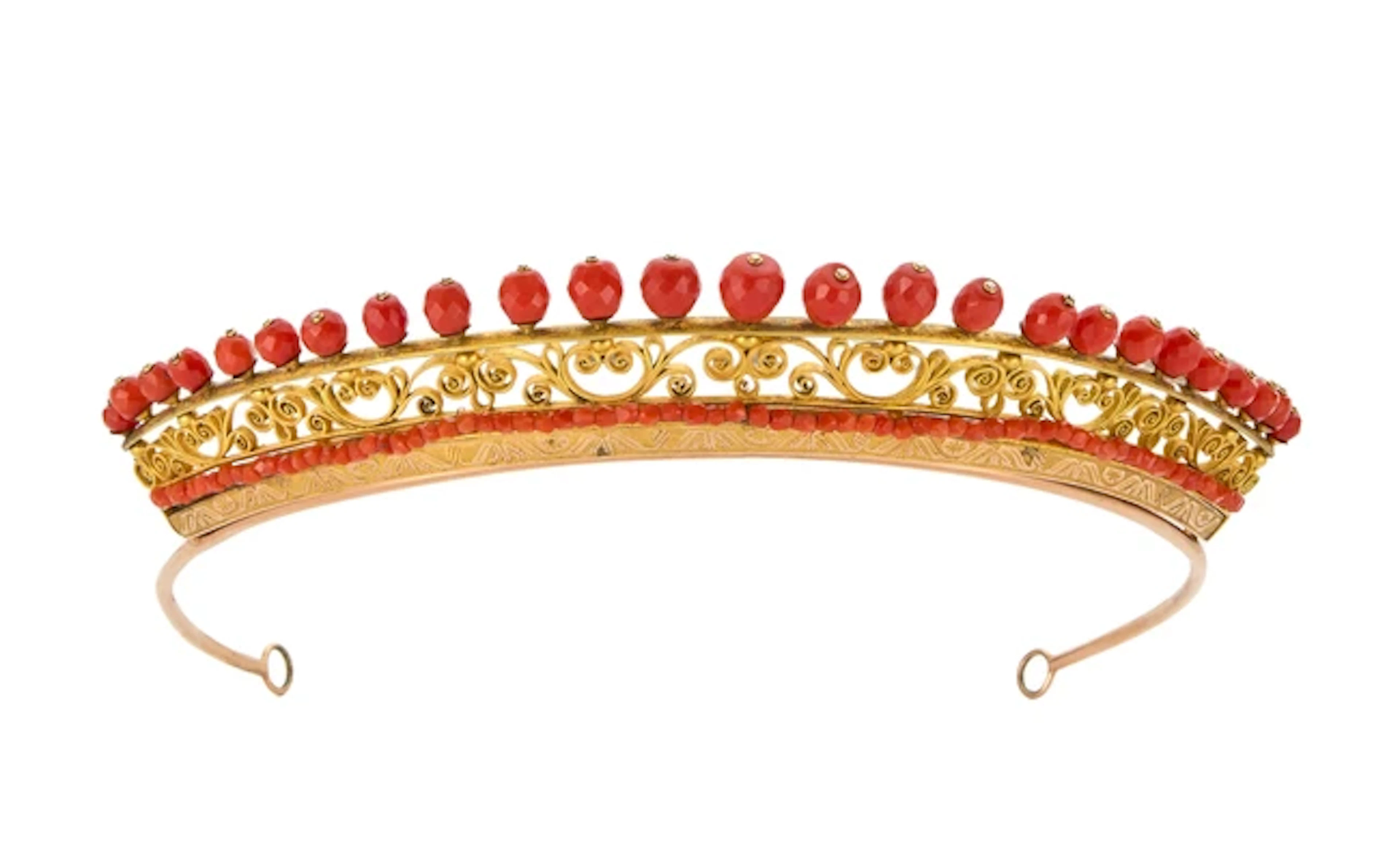 A late 19th century and later coral tiara