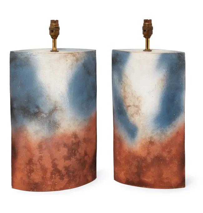 Studio Pottery Two biconvex table lamps