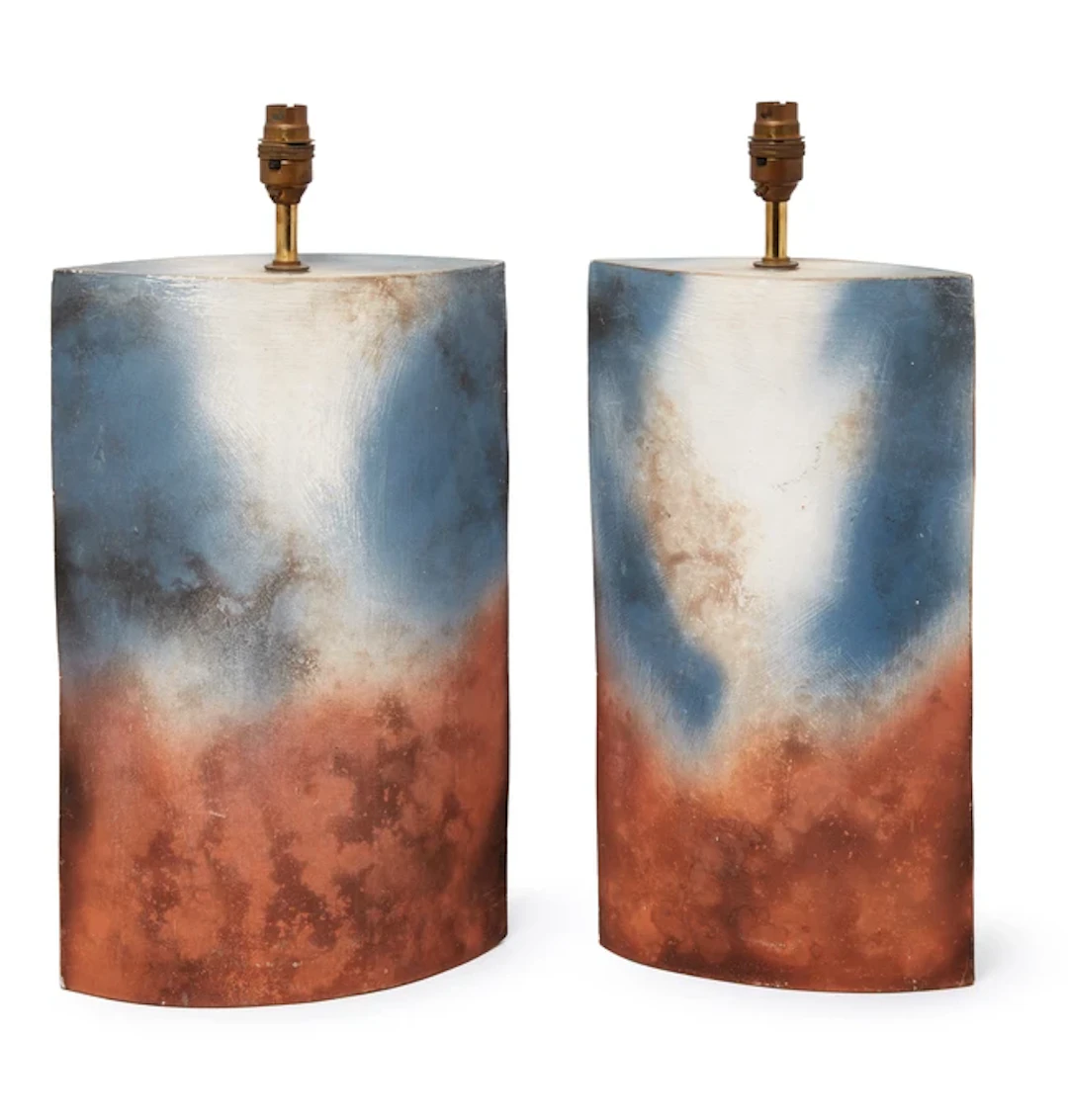 Studio Pottery Two biconvex table lamps