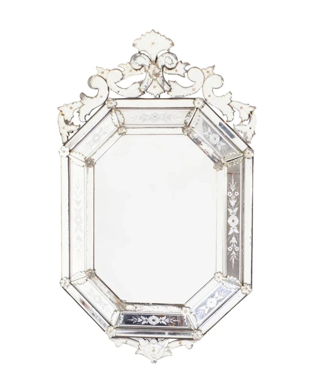 A Venetian acid etched and cut glass mirror