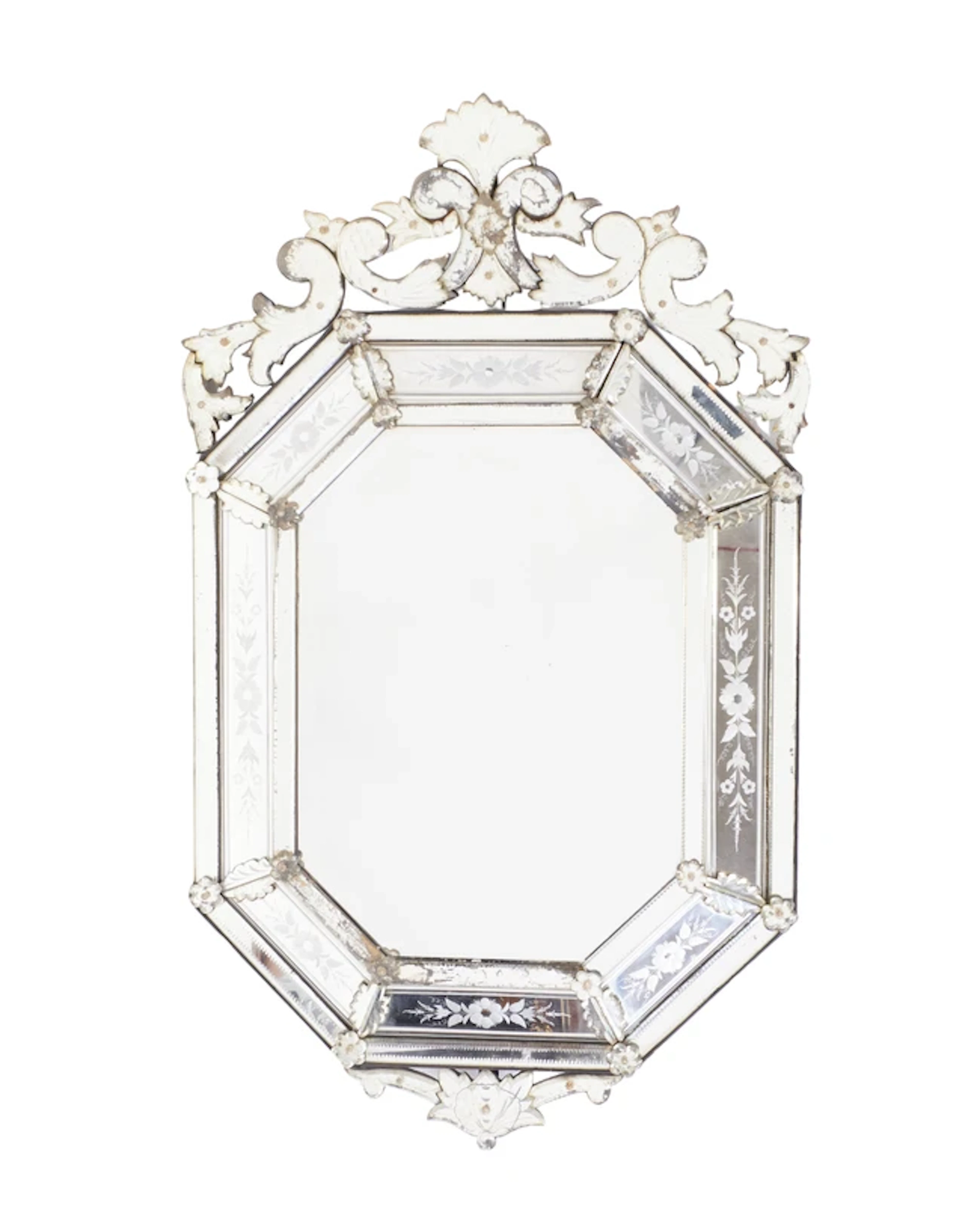 A Venetian acid etched and cut glass mirror