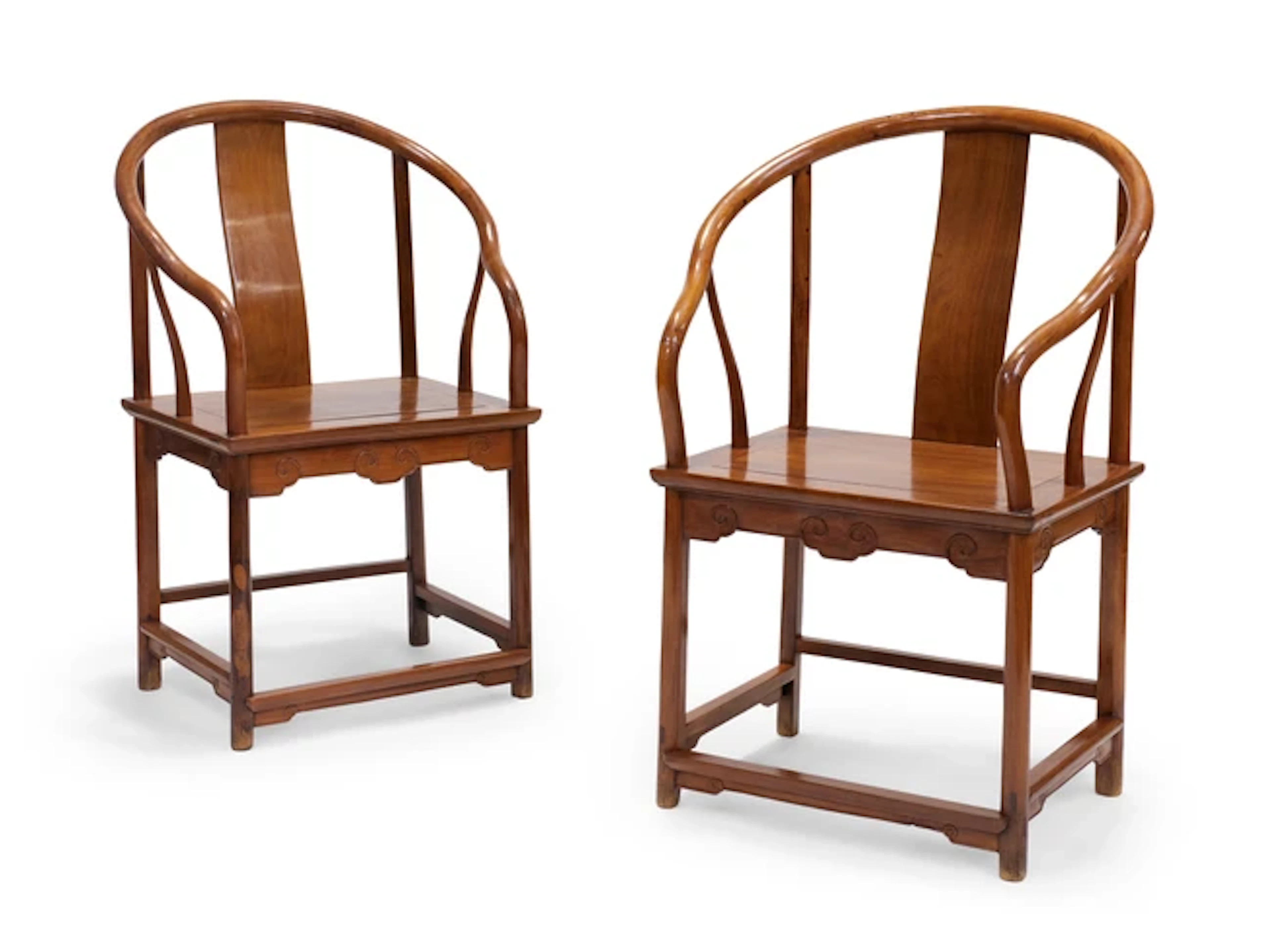 A pair of Chinese huali continuous horseshoe-back armchairs