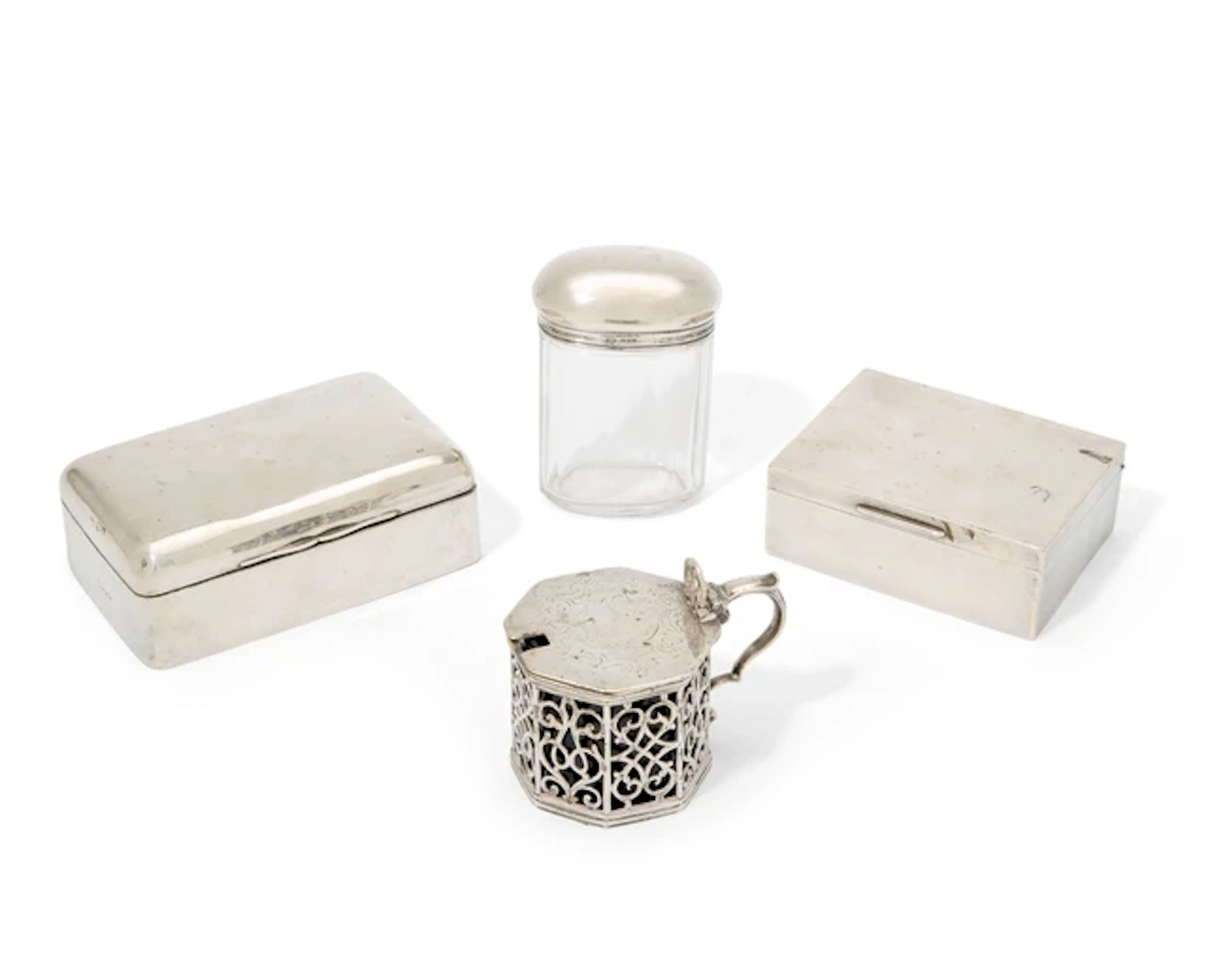 A group of silver including a Victorian silver mustard