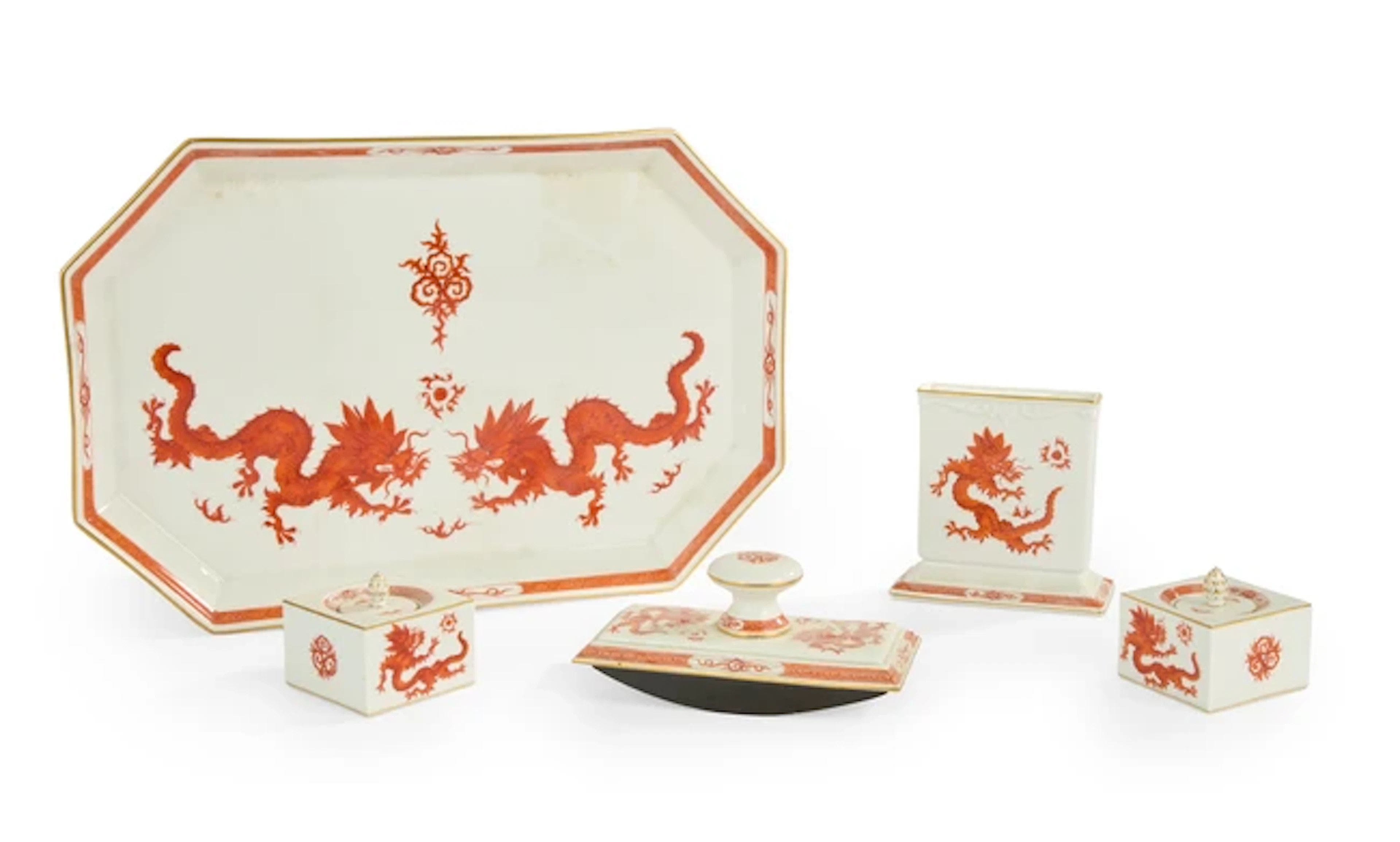 A Meissen porcelain 'Ming Dragon' pattern bureau writing set
