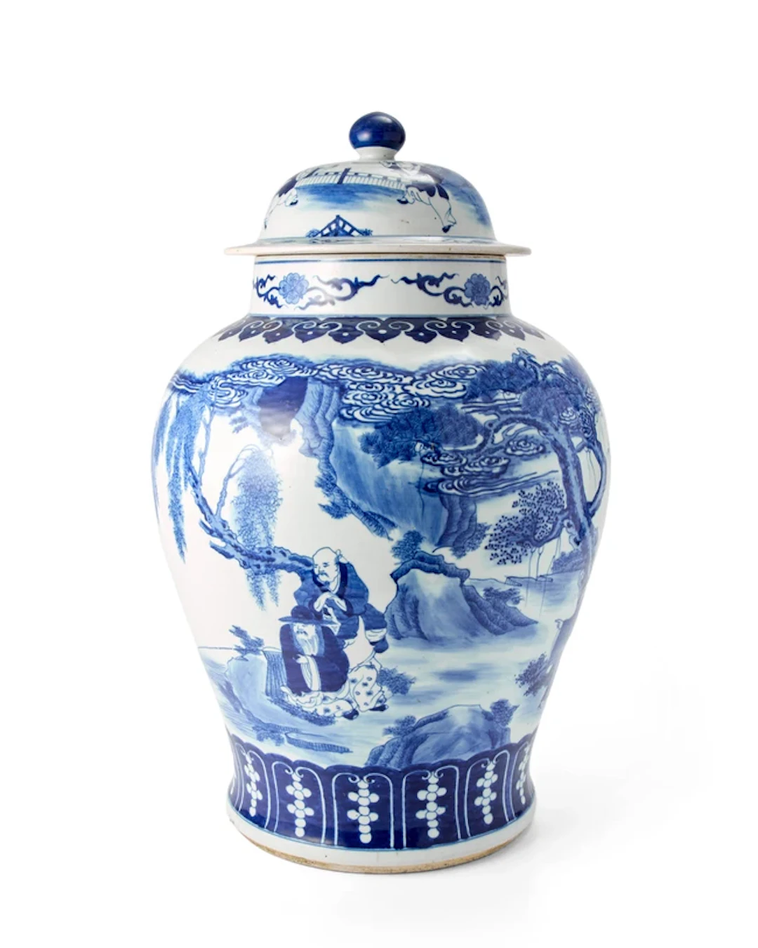 A pair of very large Chinese blue and white ‘Jiang Ziya’...