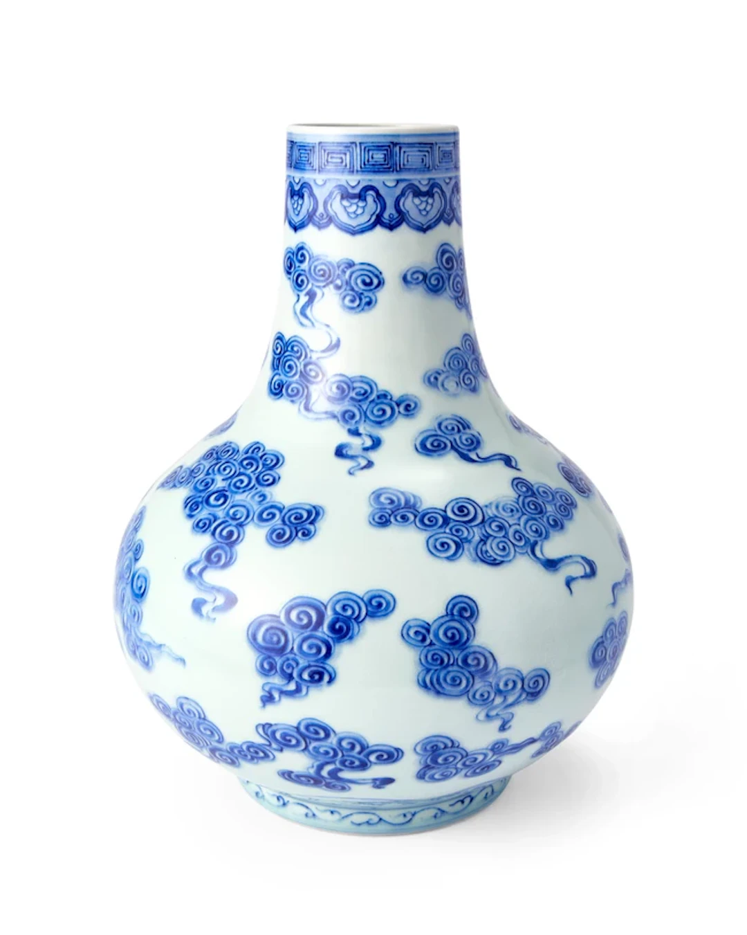 A Chinese blue and white 'clouds' pear-shaped vase Qing dynasty