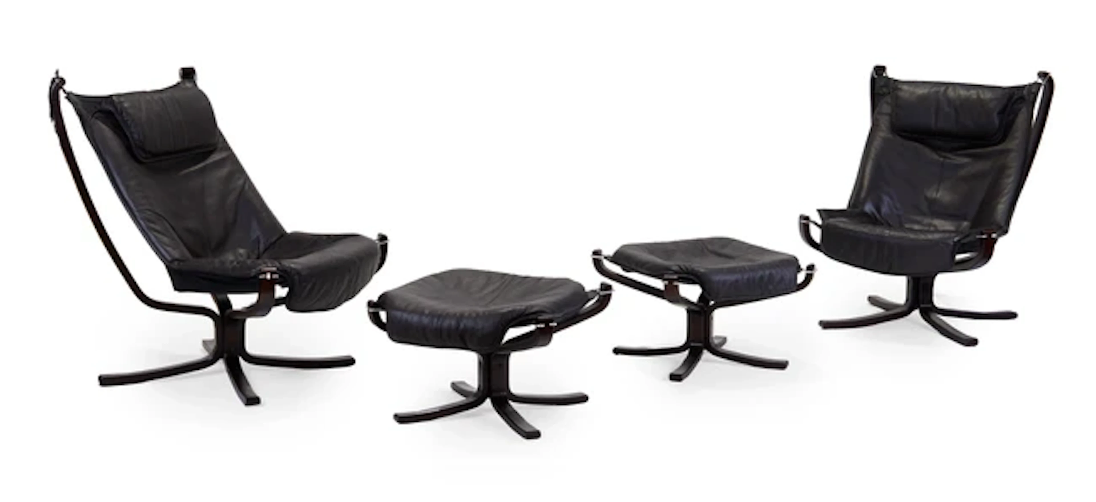 Sigurd Ressel (1920-2010) Pair of Falcon lounge chairs and ottomans