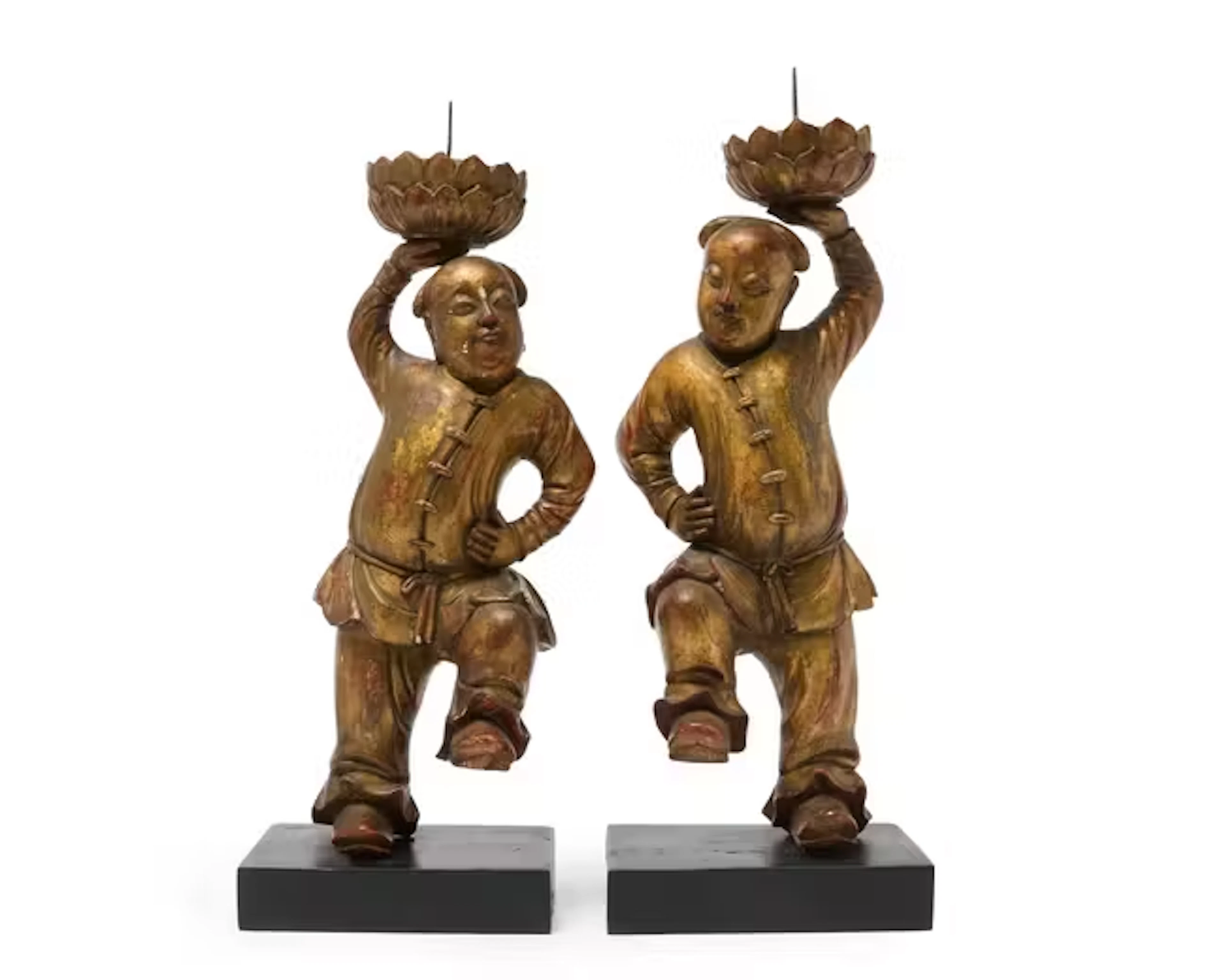 A pair of large Chinese gilt-lacquered candlesticks Qing dynasty