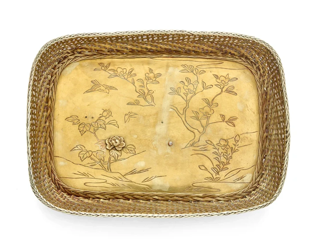 A Japanese brass woven tray by Nishimura Meiji period