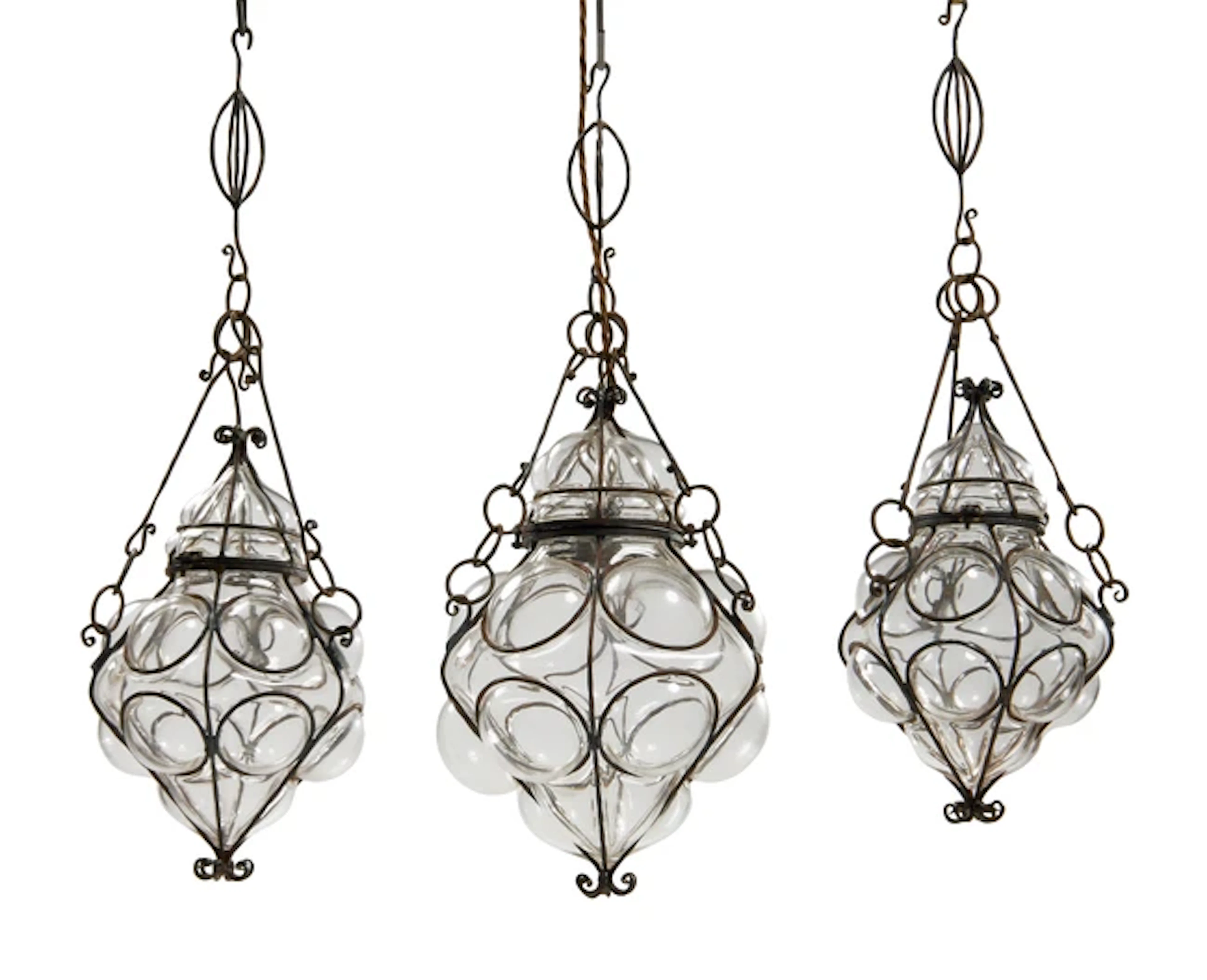 Italian Three cage blown lanterns