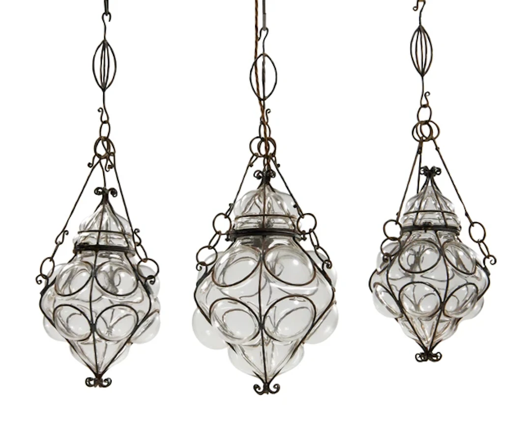 Italian Three cage blown lanterns