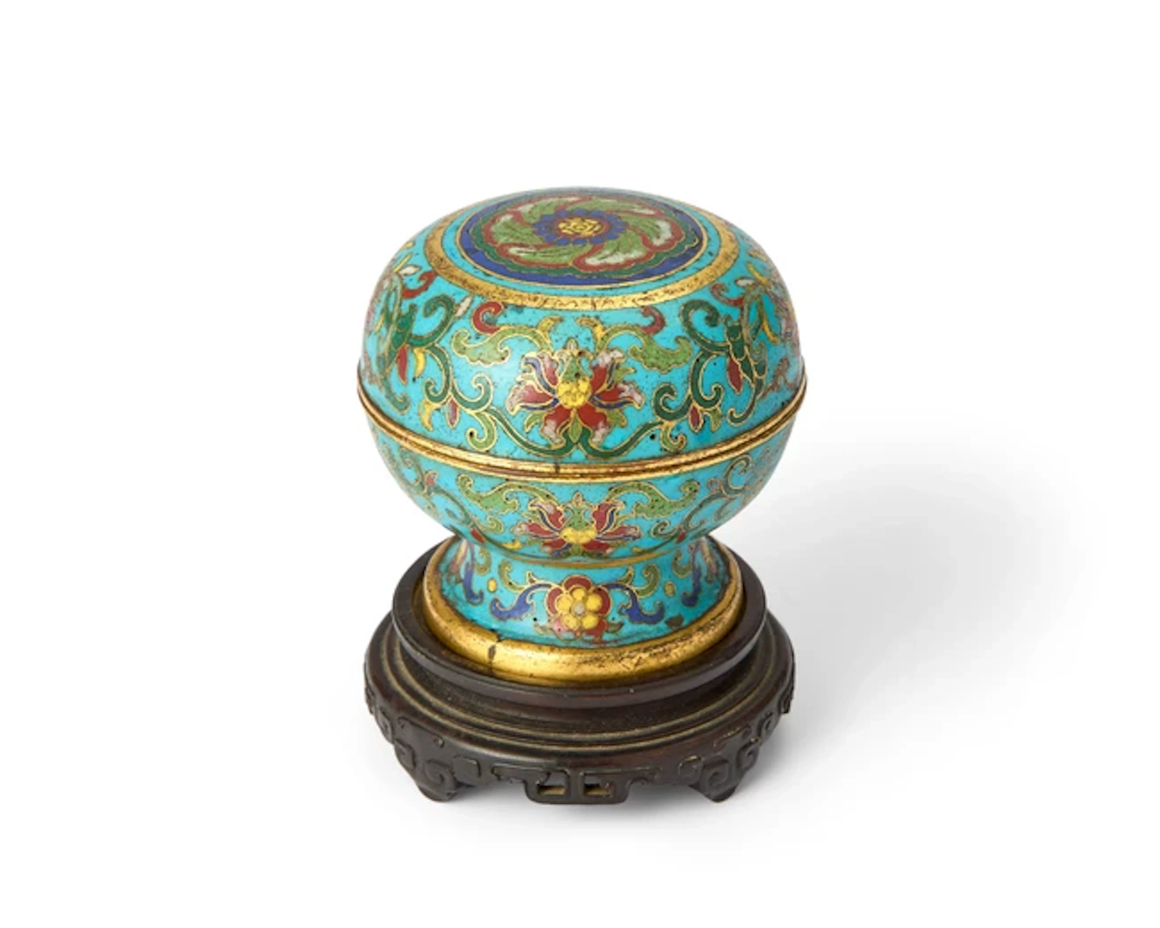 A Chinese cloisonné and champlevé-enamel stem box and cover Qing dynasty
