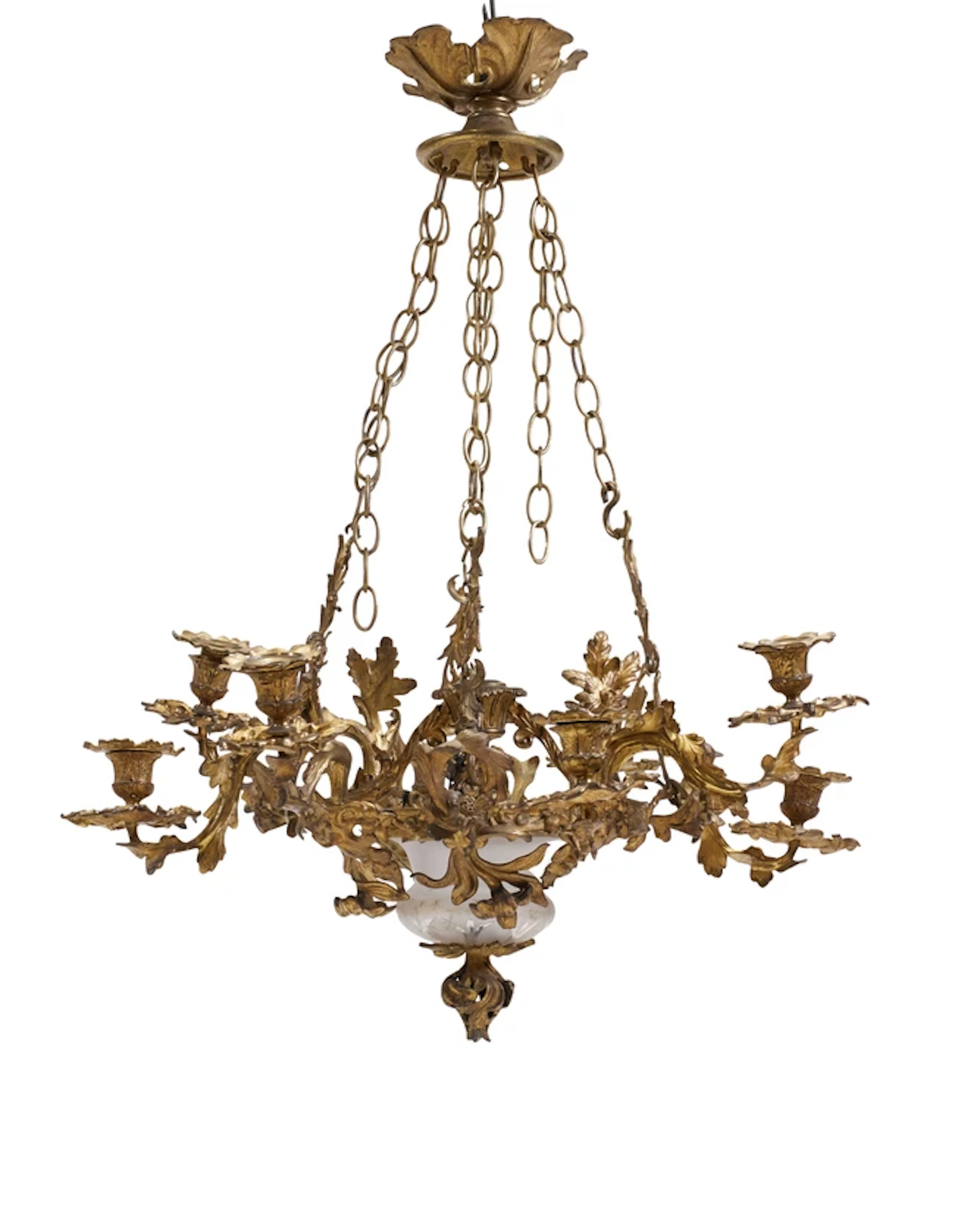 An early Victorian gilt-bronze eight-light colza style chandelier